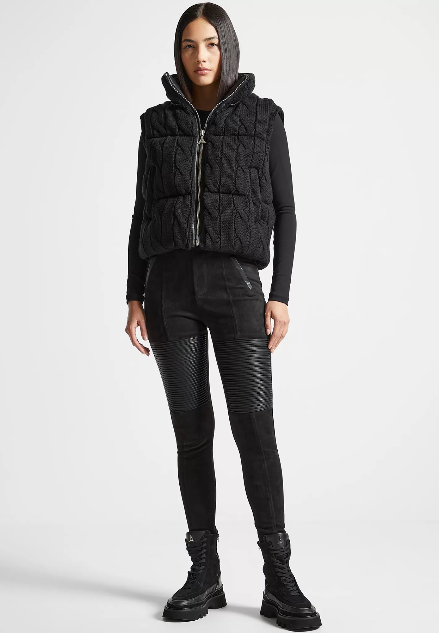 2-in-1 Cable Knit Puffer Jacket/Gilet - -Manière De Voir Sale