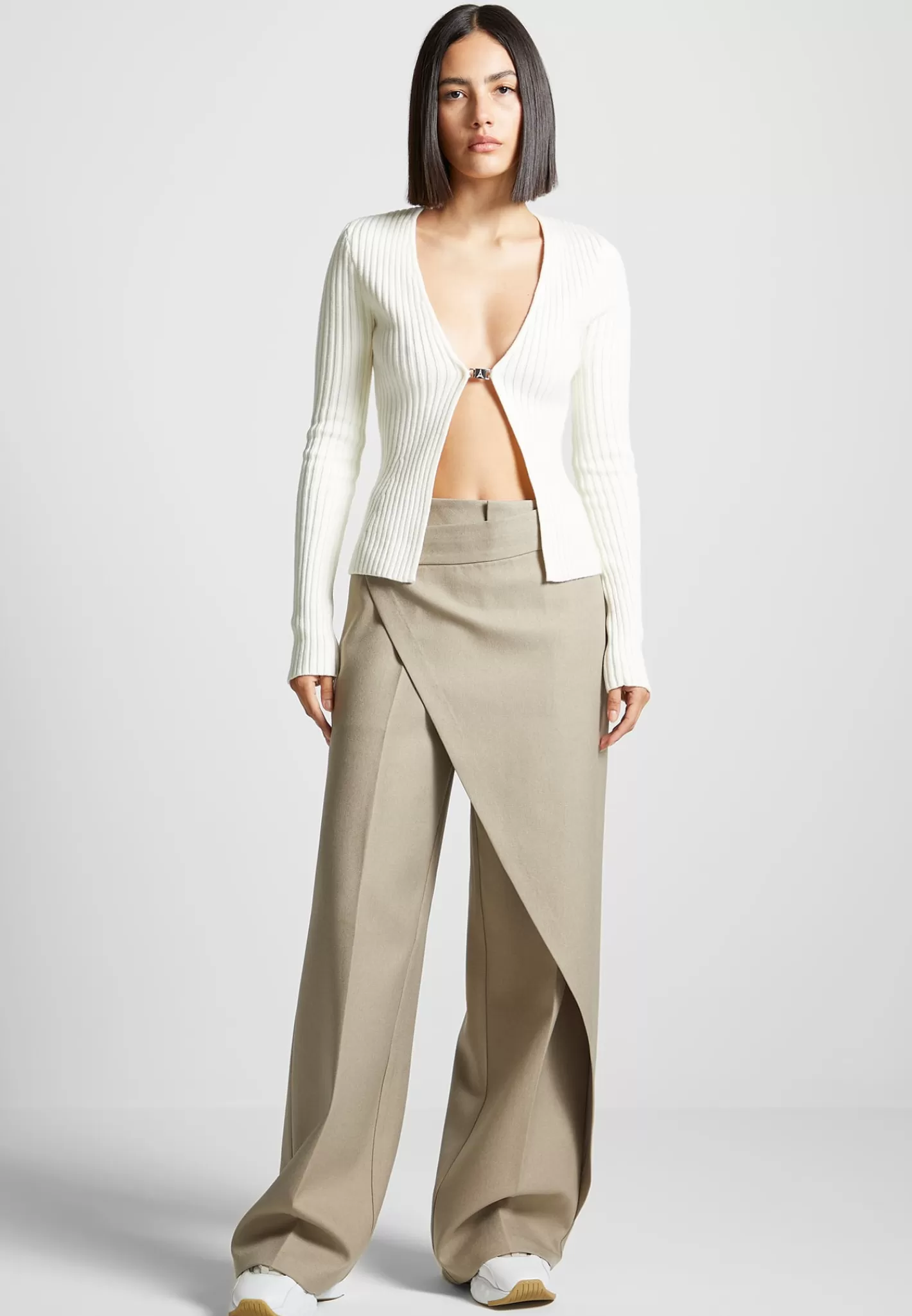 3-In-1 Knit Overlay Bandeau Cardigan - Off White-Manière De Voir Hot