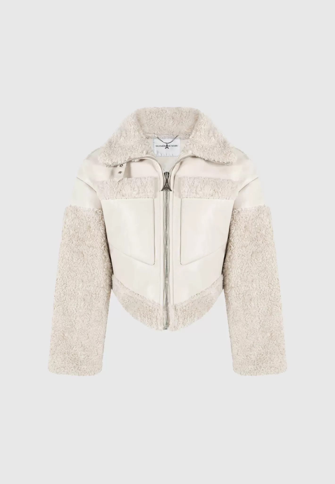 Angular Hem Vegan Leather Borg Biker Jacket - -Manière De Voir Online