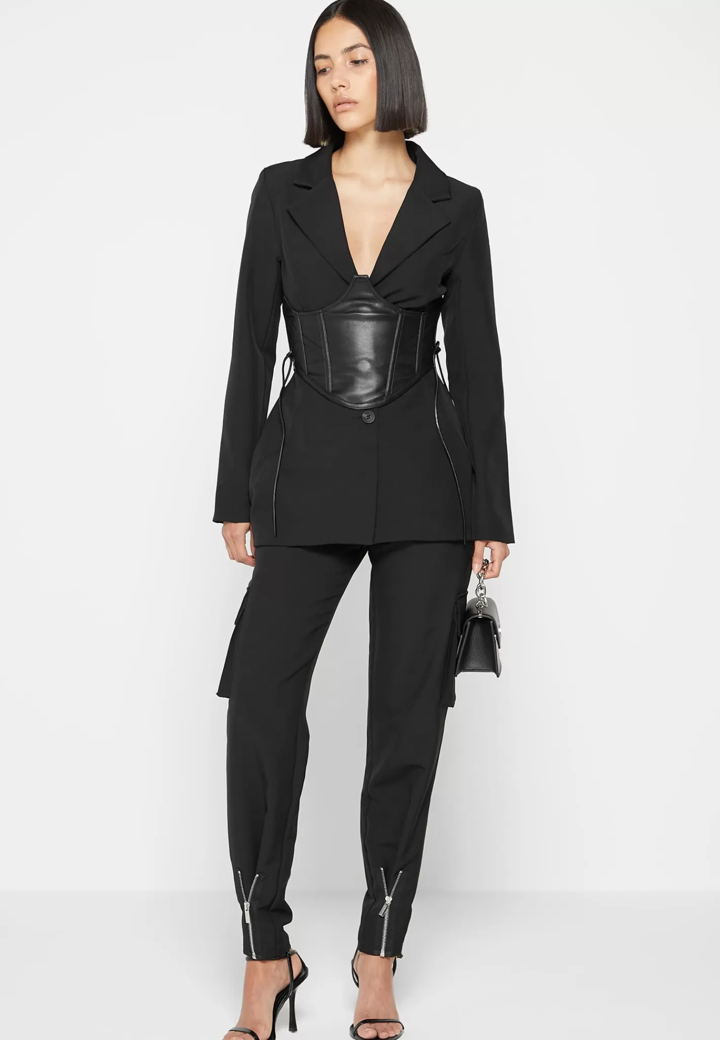 Blazer with Vegan Leather Corset - -Manière De Voir Discount