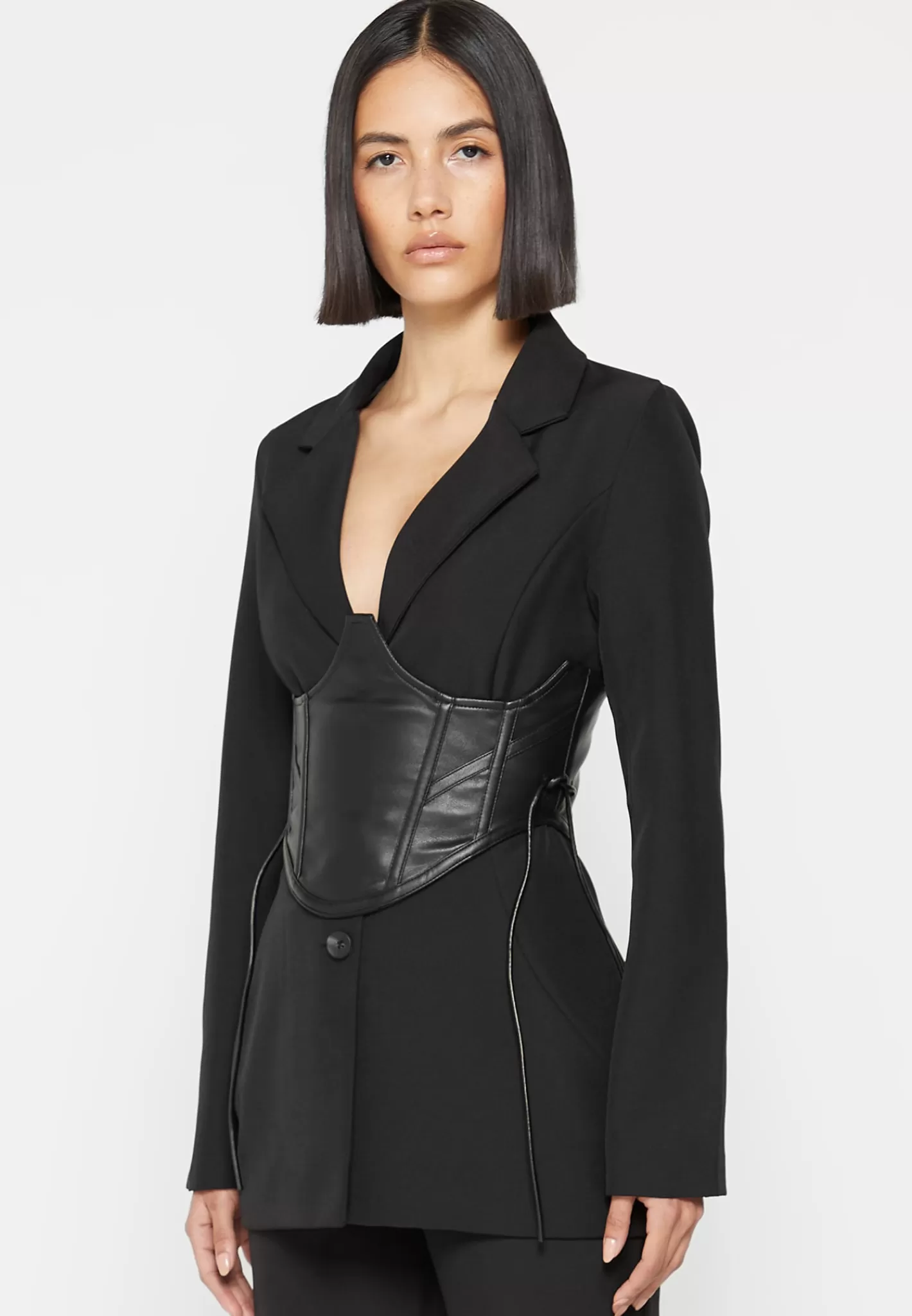 Blazer with Vegan Leather Corset - -Manière De Voir Discount