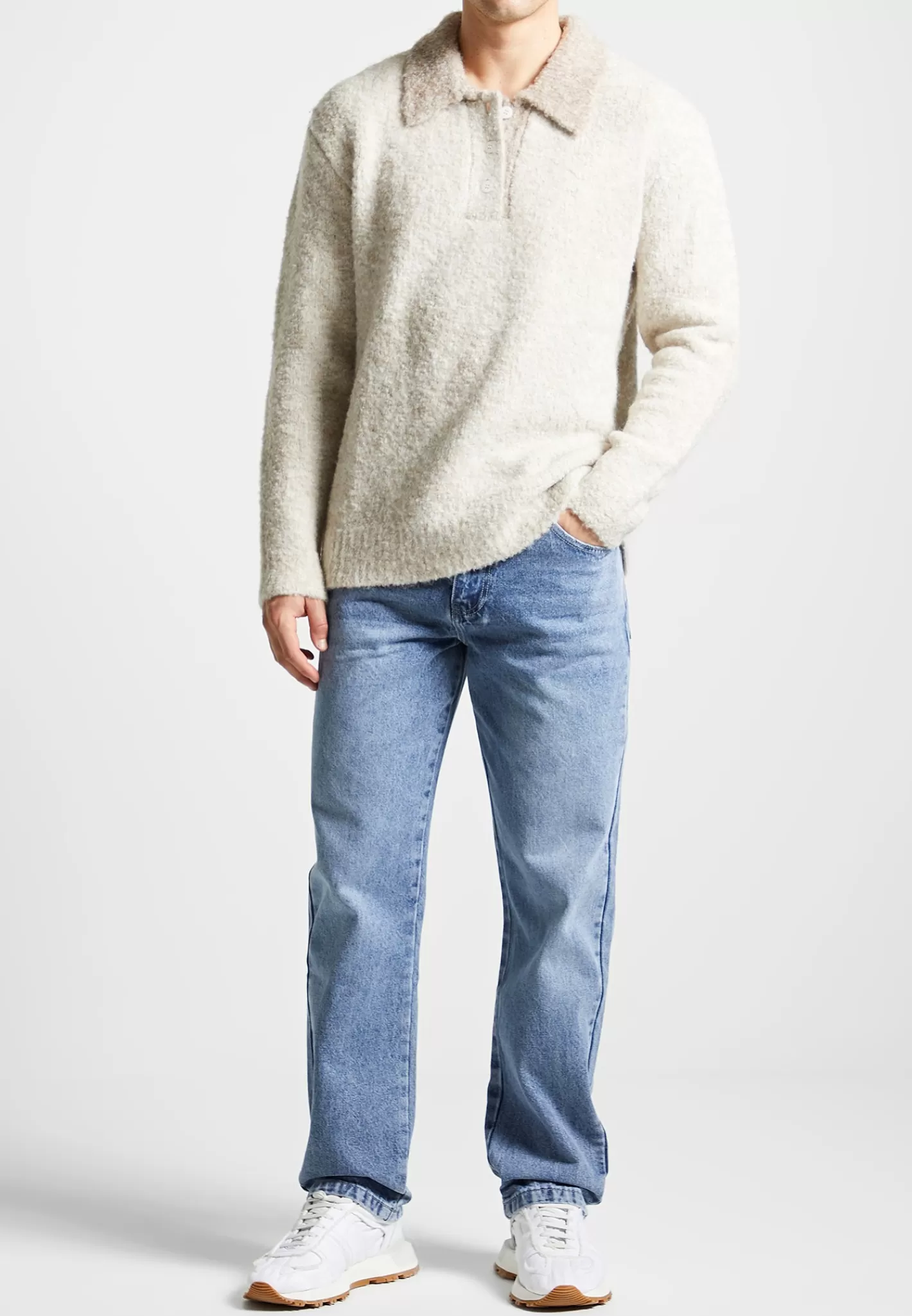 Boucle Knit Contrast Polo Jumper - Cream-Manière De Voir Best Sale