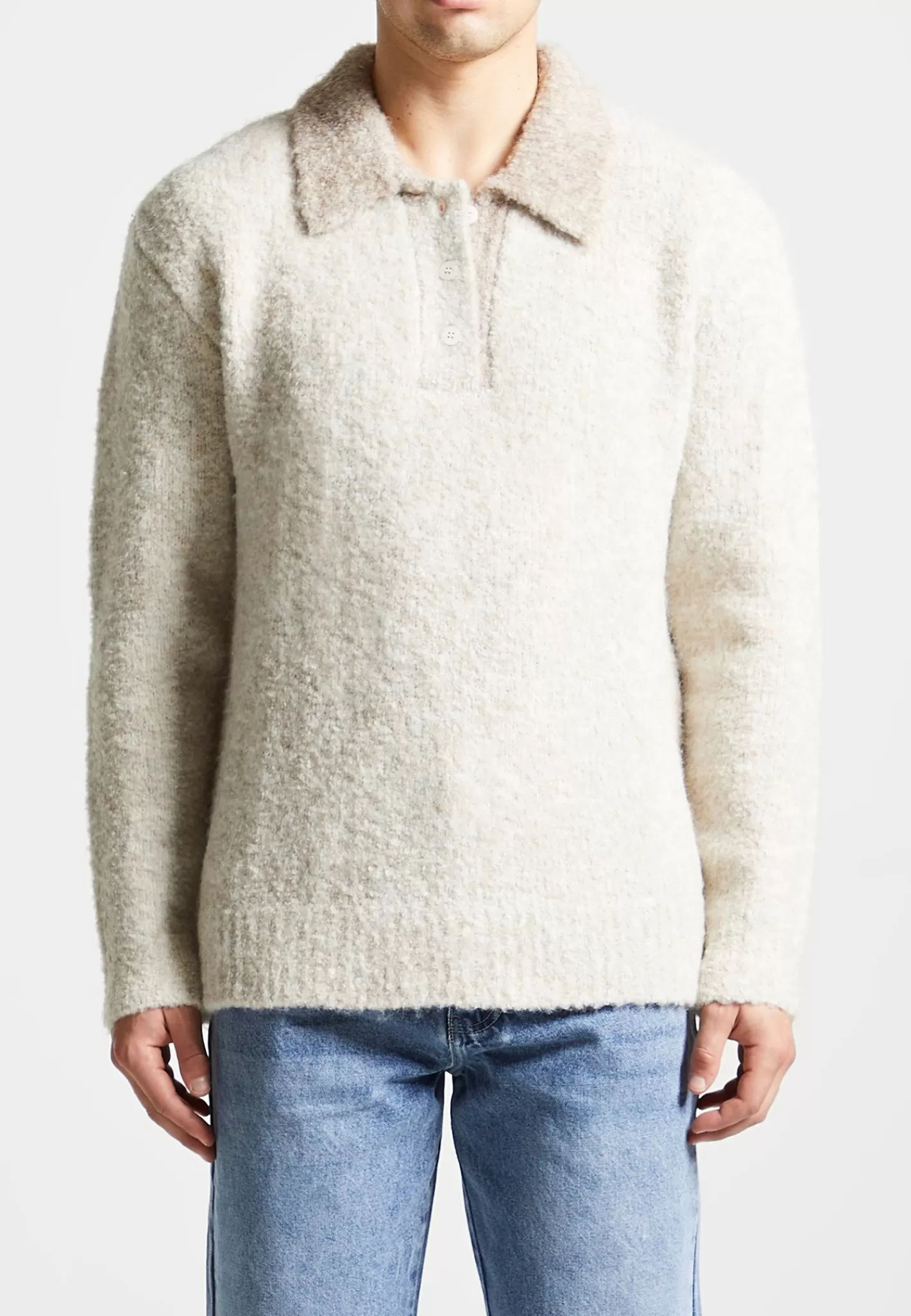 Boucle Knit Contrast Polo Jumper - Cream-Manière De Voir Best Sale