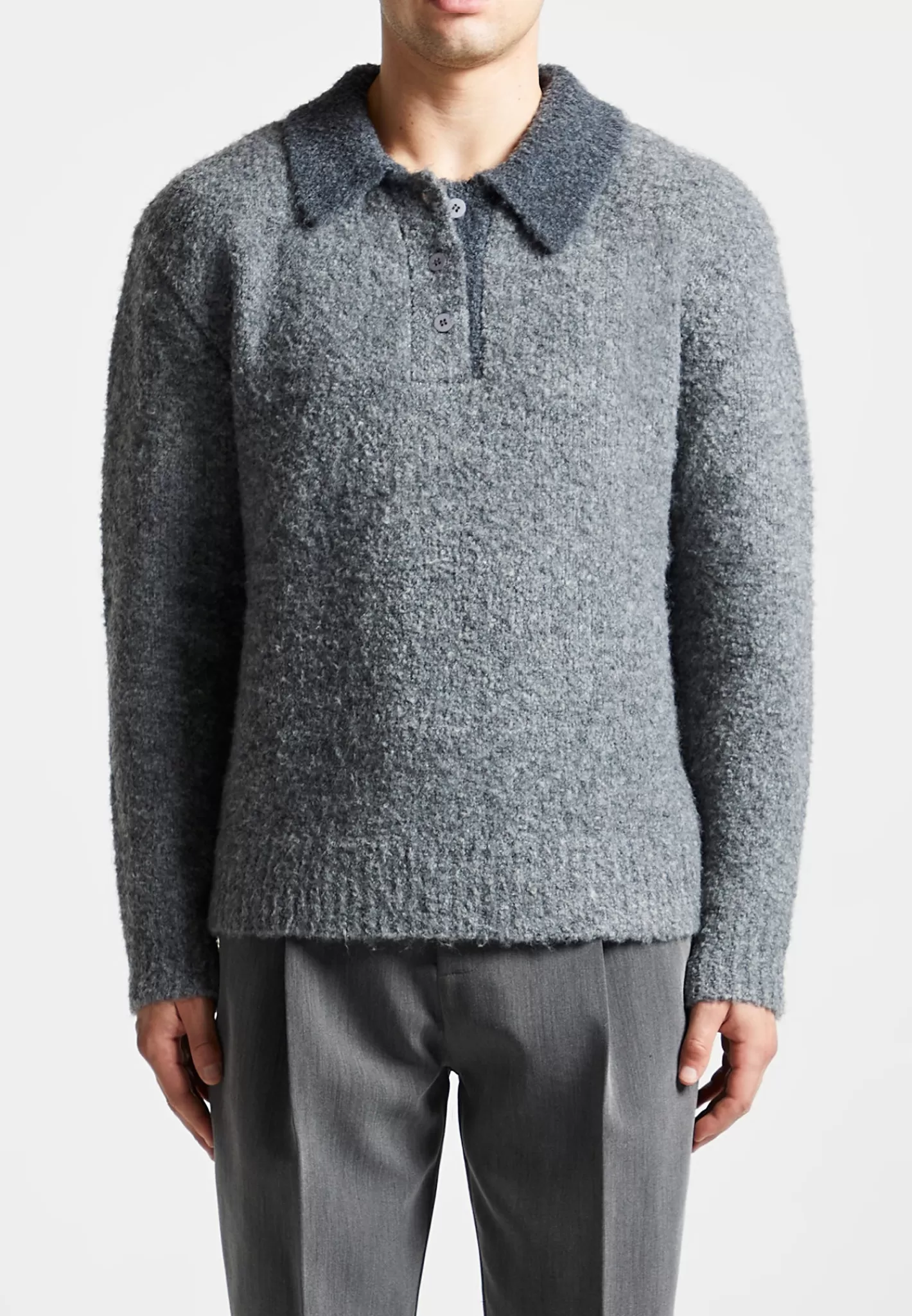 Boucle Knit Contrast Polo Jumper - -Manière De Voir Store