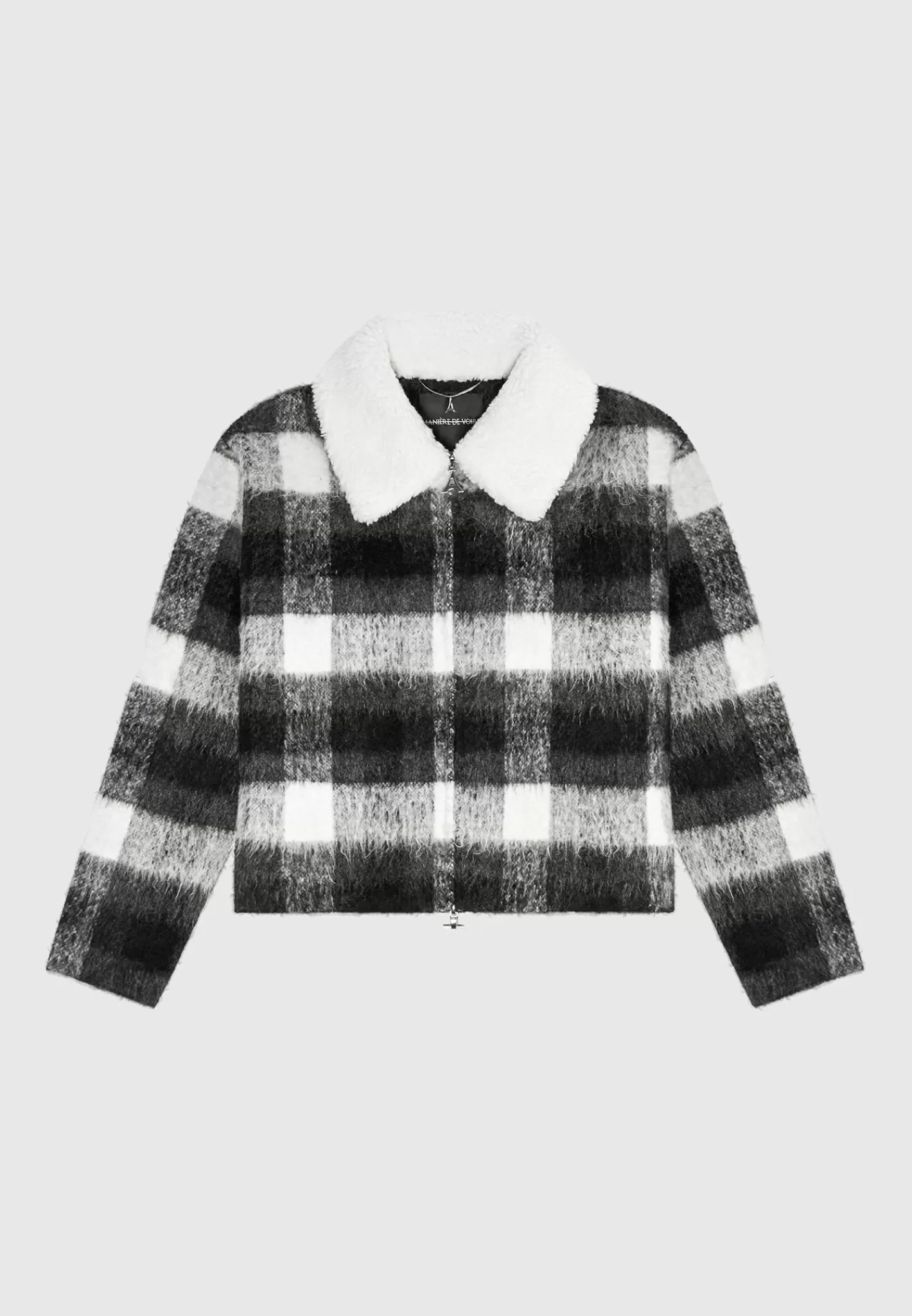Boxy Check Jacket With Borg Collar - -Manière De Voir Online