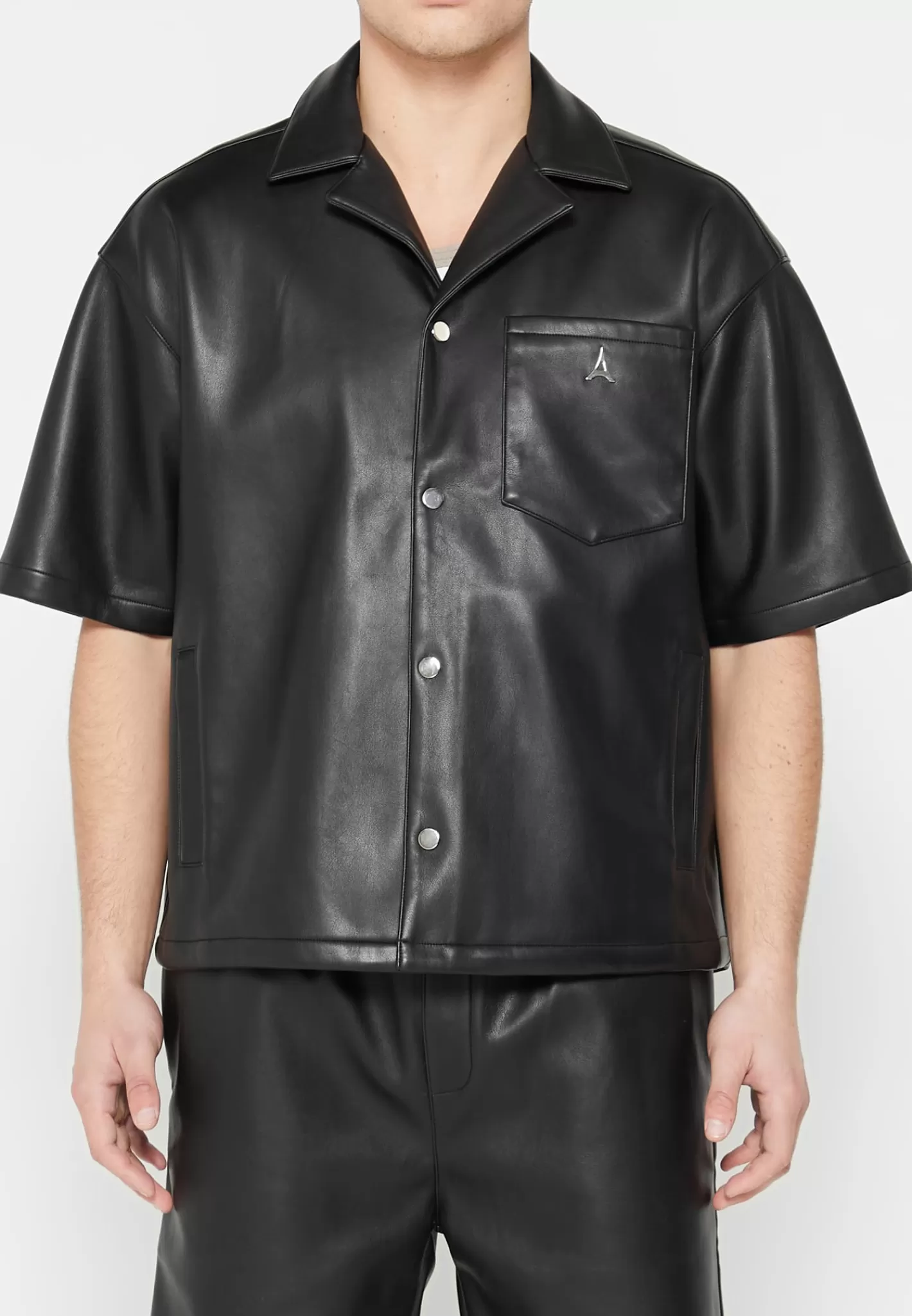 Boxy Vegan Leather Revere Shirt - -Manière De Voir Clearance