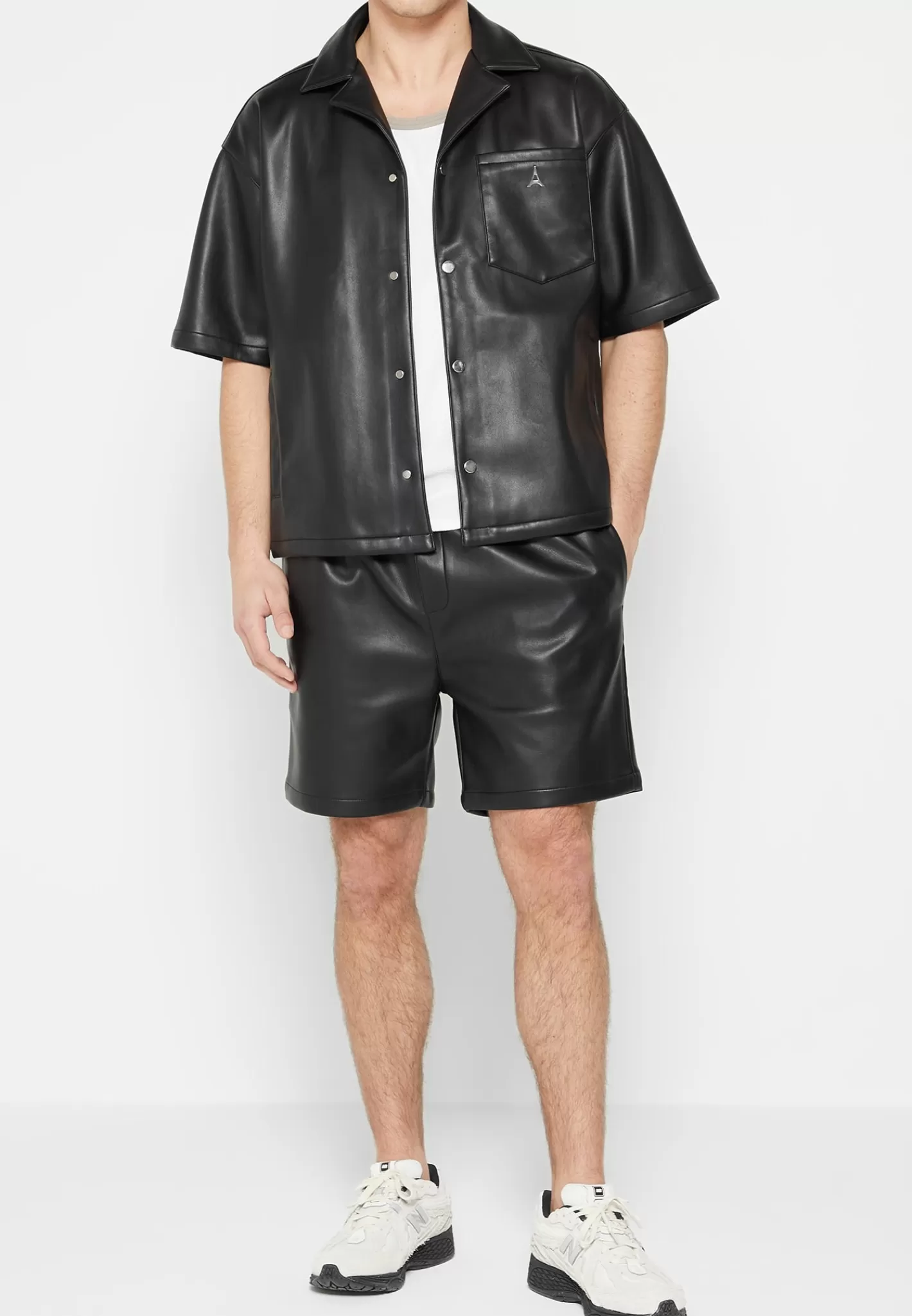 Boxy Vegan Leather Revere Shirt - -Manière De Voir Clearance
