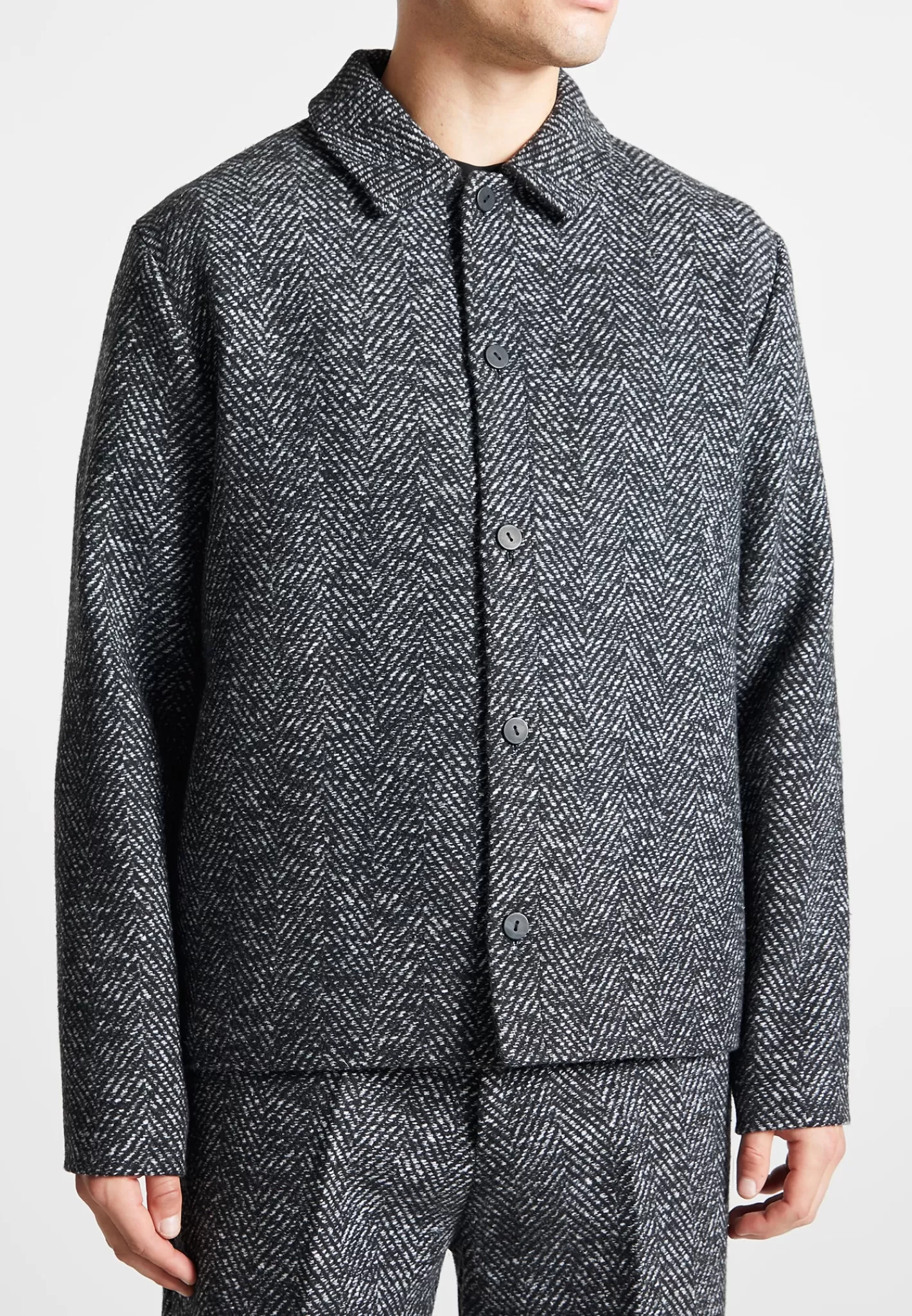 Brushed Herringbone Shacket - -Manière De Voir New