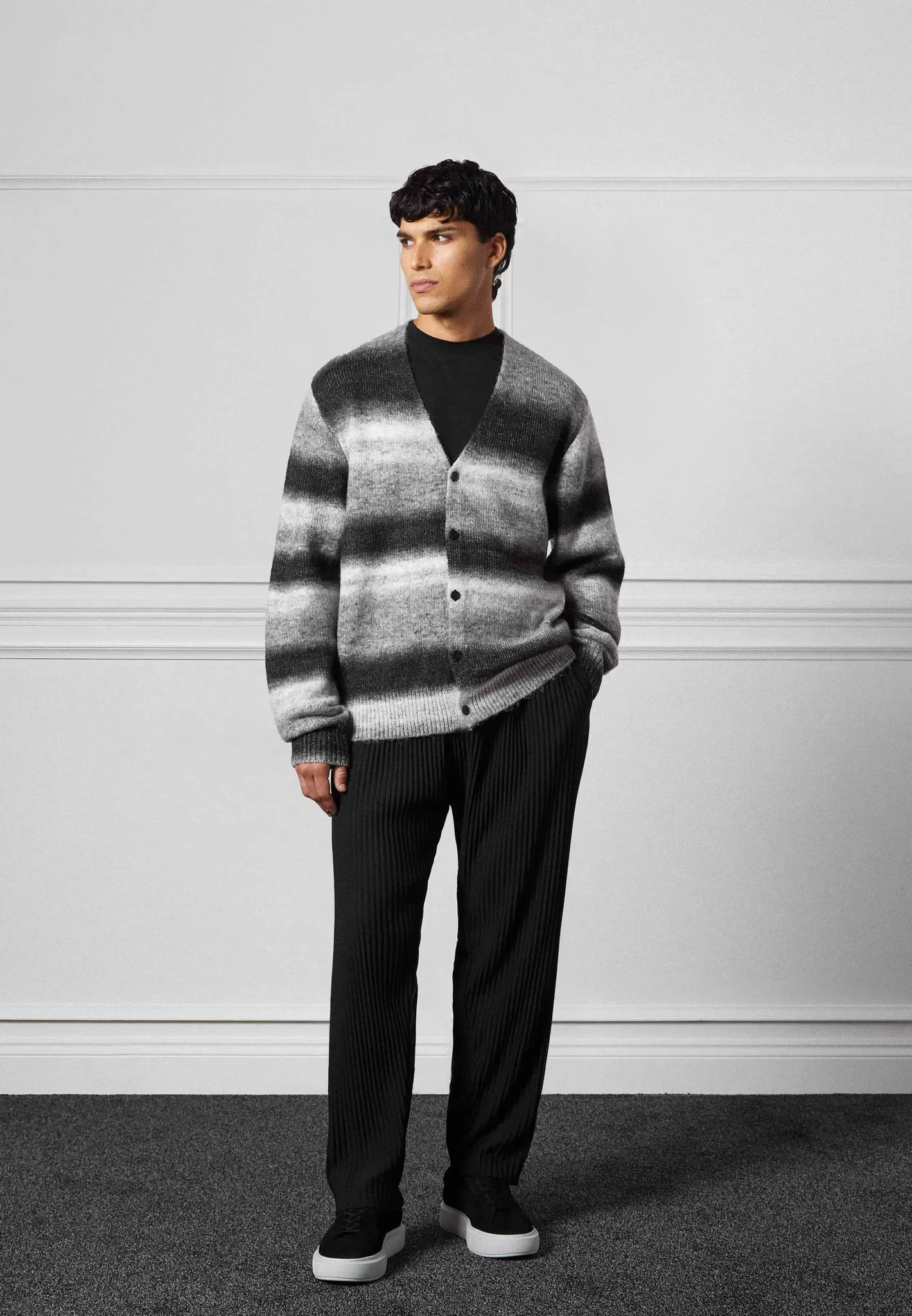 Brushed Knit Ombre Cardigan - /Grey-Manière De Voir Store