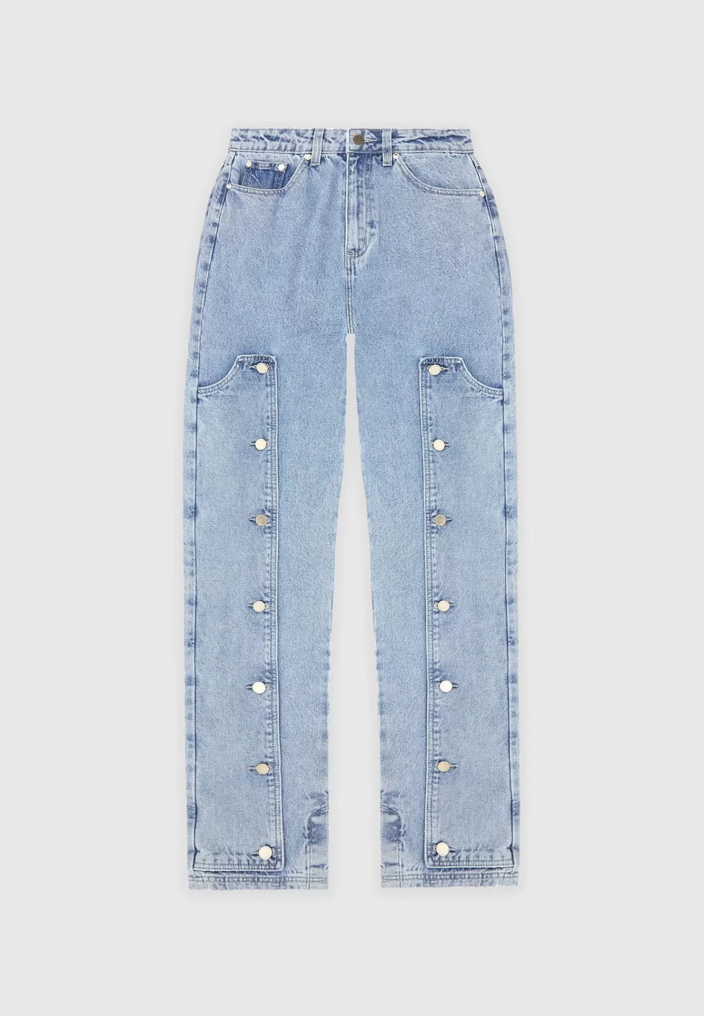 Button Down Overlay Mom Jeans - Mid Blue-Manière De Voir Sale