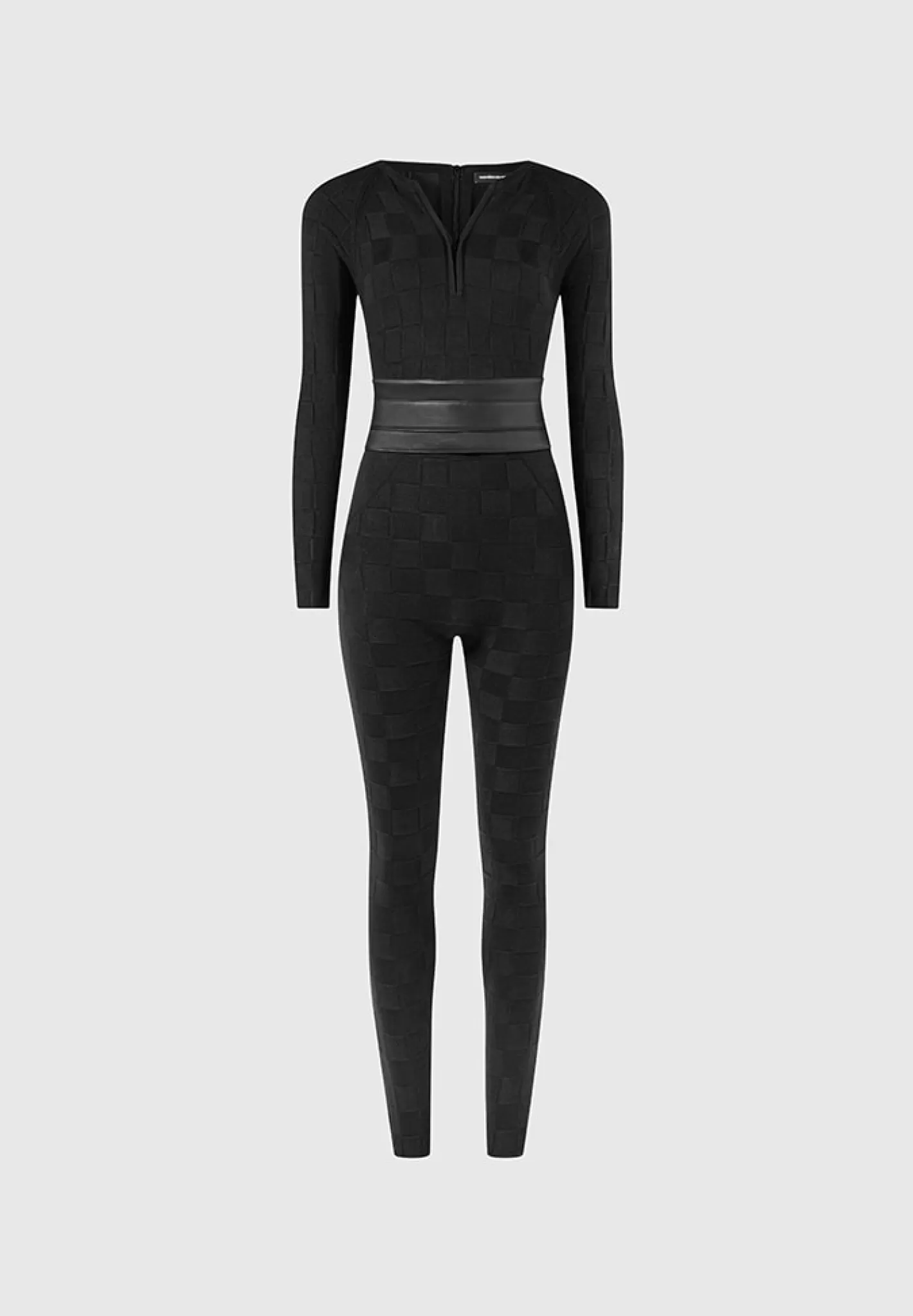Chequerboard Knit Jumpsuit with Belt - -Manière De Voir Best