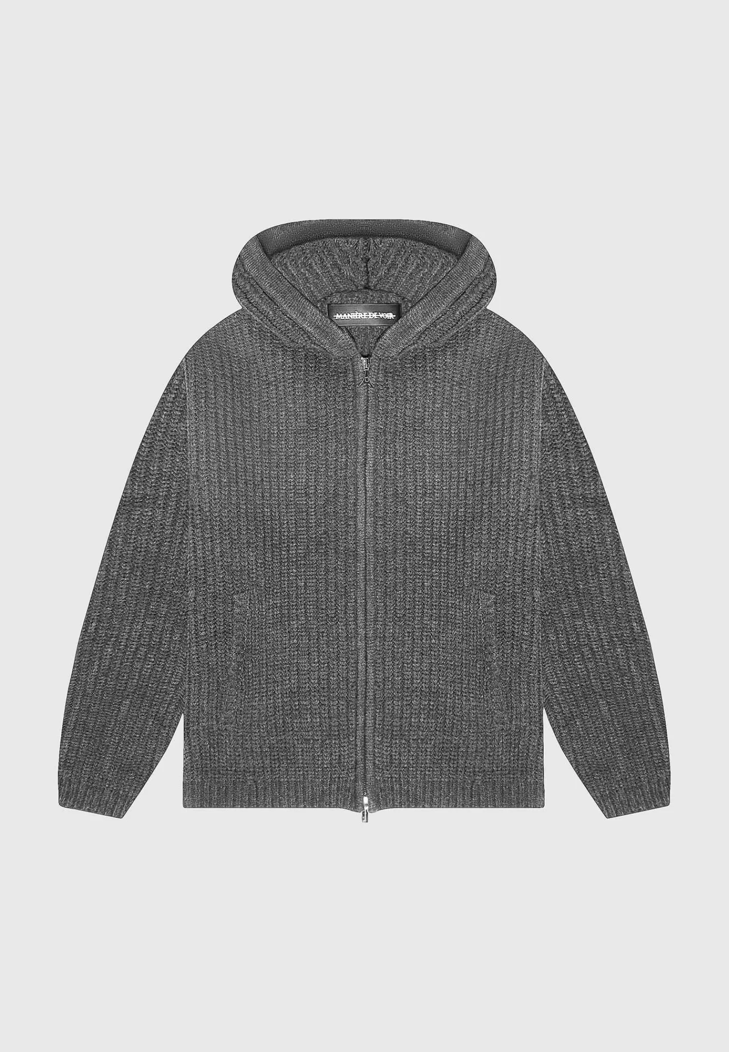 Chunky Knit Zip Through Hoodie - Charcoal Grey-Manière De Voir Outlet