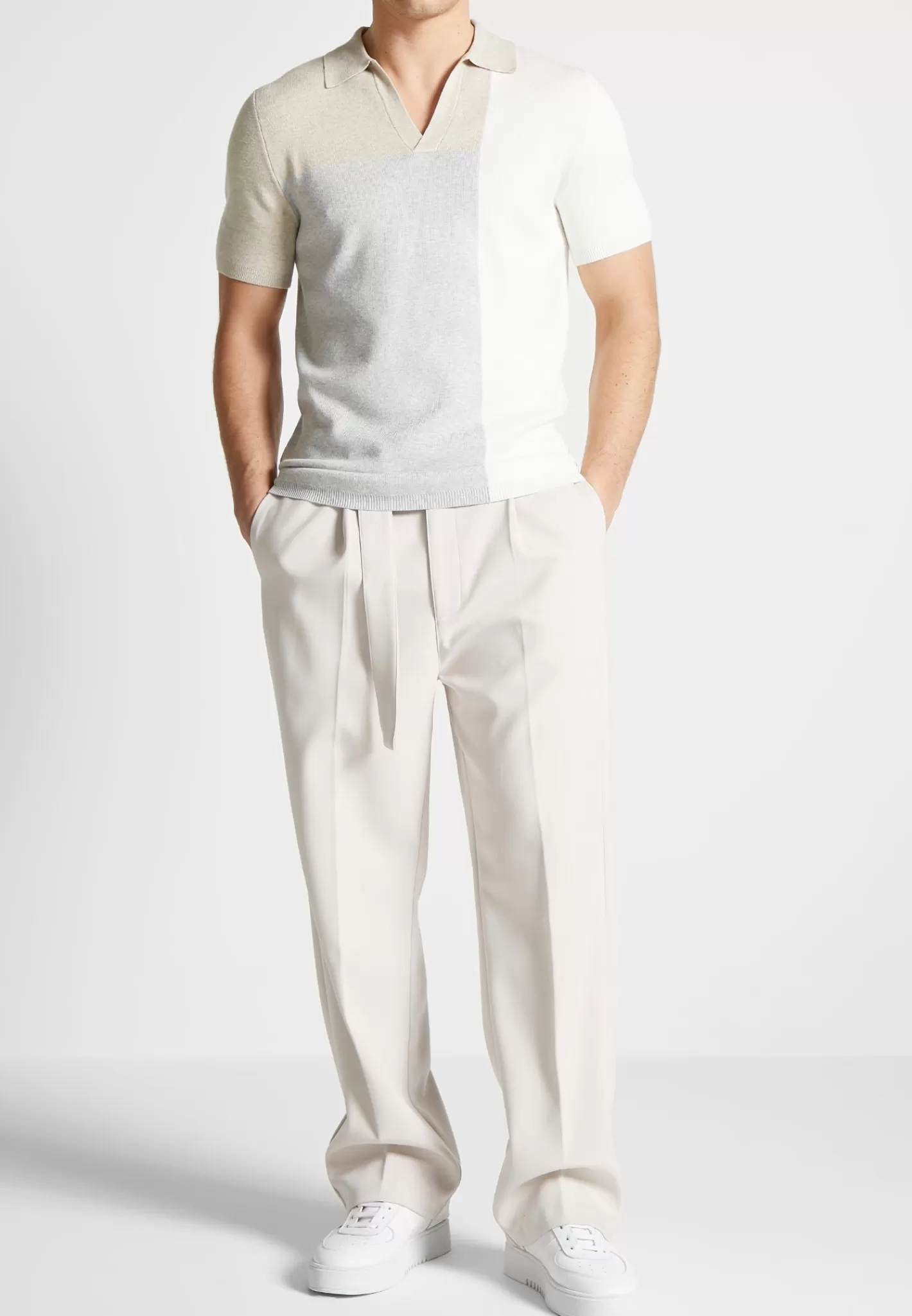 Colour Block Knit Revere Polo Top - /Grey-Manière De Voir Flash Sale