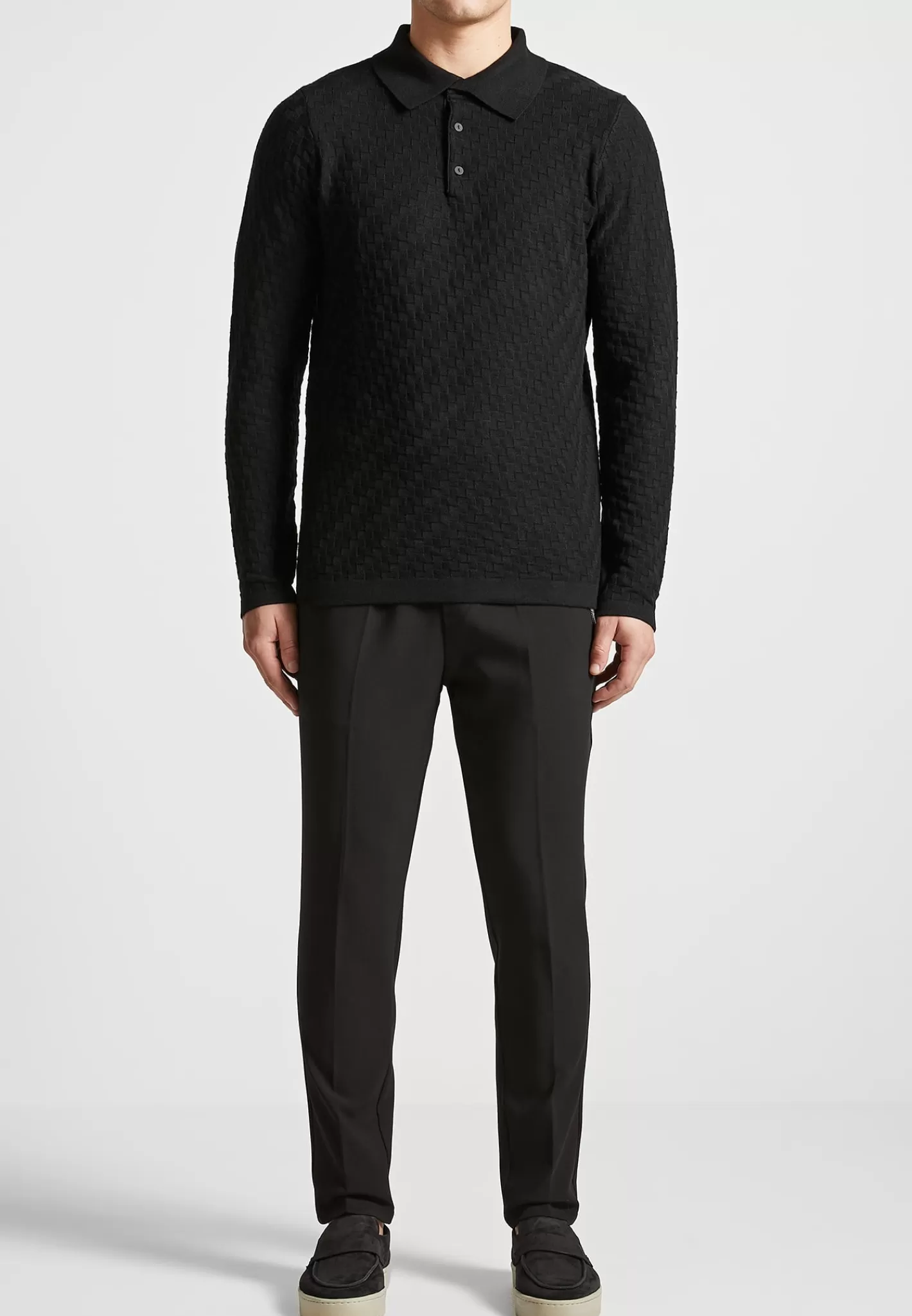 Cotton Blend Waffle Knit Long Sleeve Polo Top - -Manière De Voir Best Sale