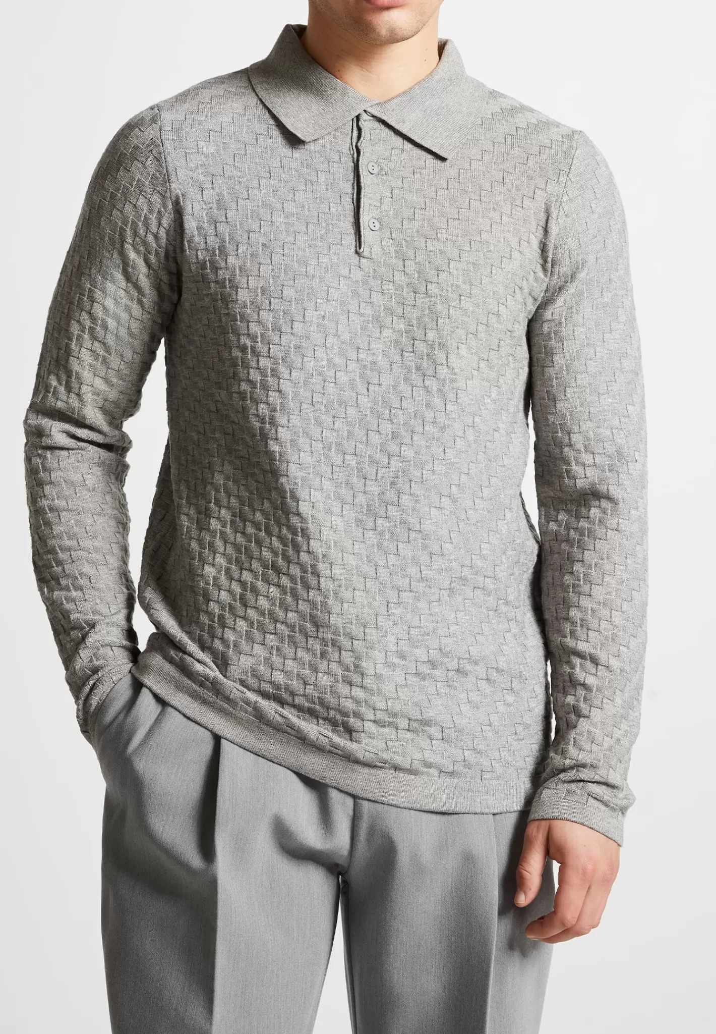 Cotton Blend Waffle Knit Long Sleeve Polo Top - -Manière De Voir Best Sale