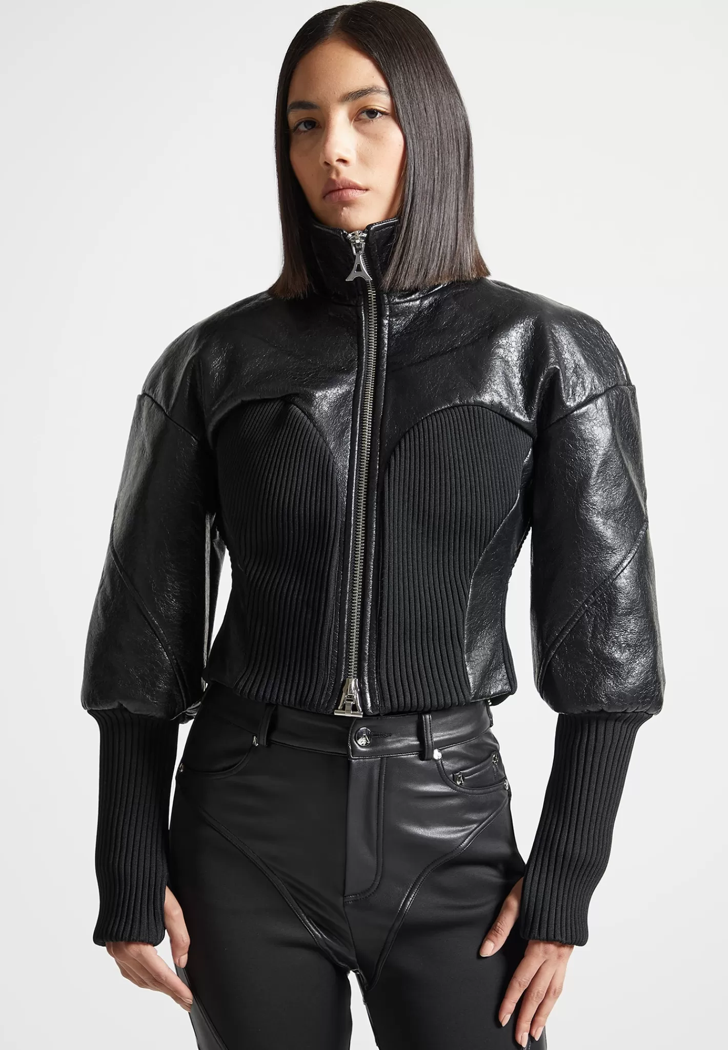 Cracked Vegan Leather Rib Contour Jacket - -Manière De Voir Hot