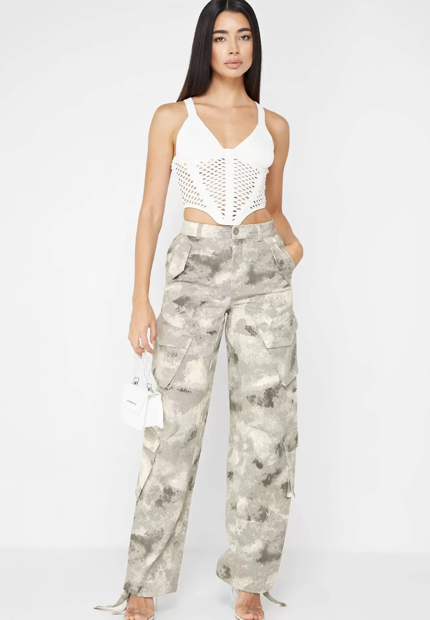 Crochet Knit Corset Top - Off White-Manière De Voir Outlet