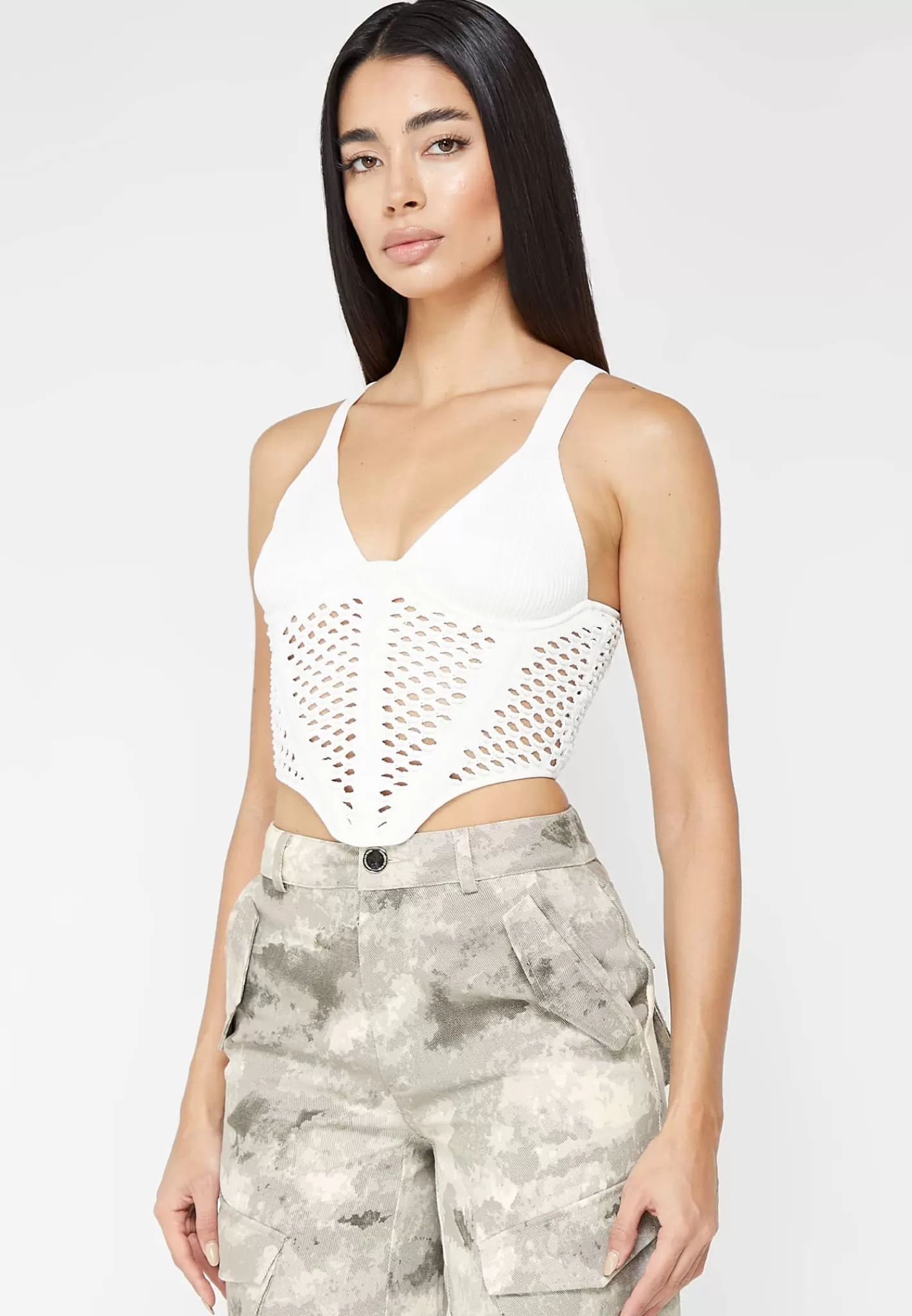 Crochet Knit Corset Top - Off White-Manière De Voir Outlet