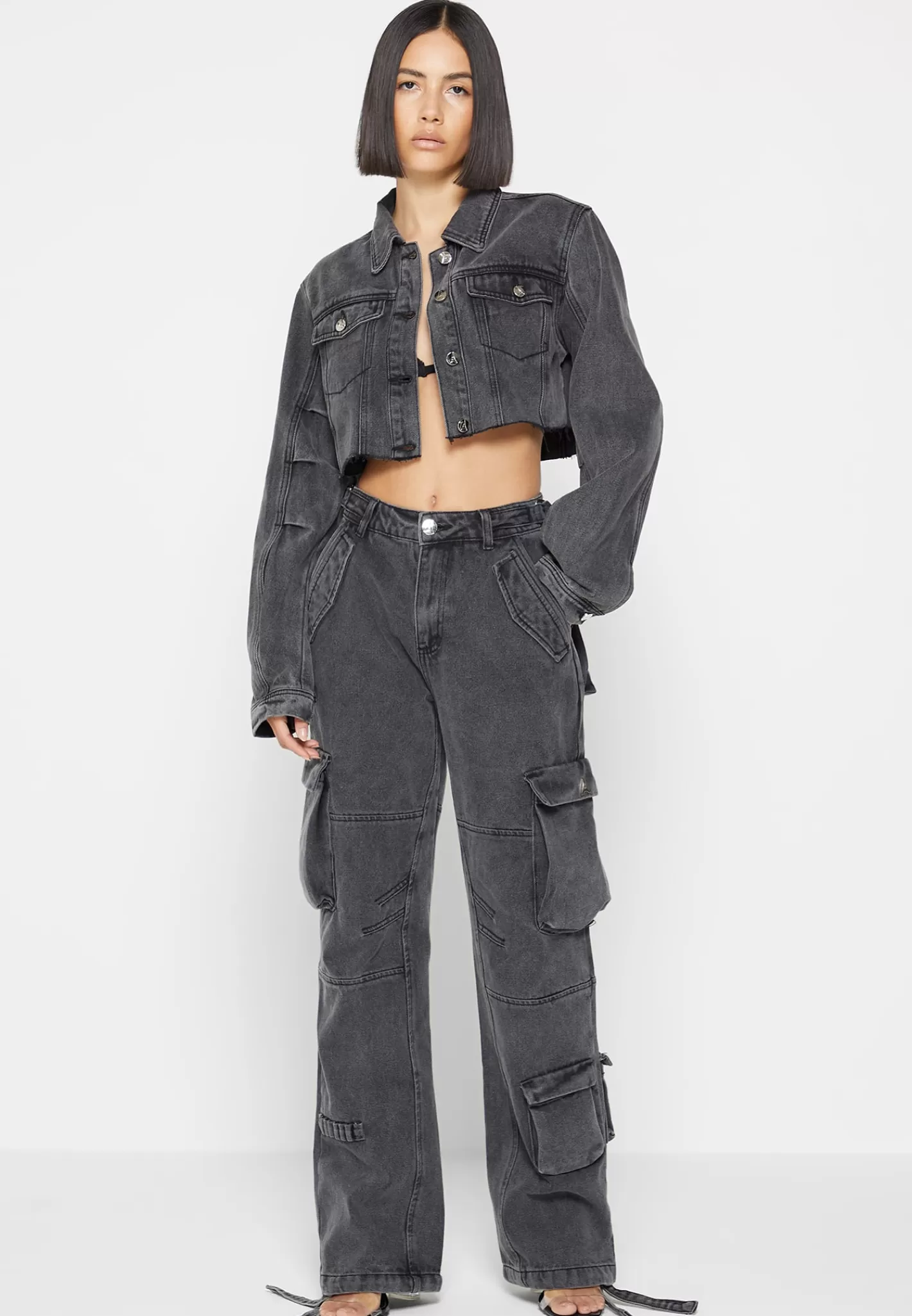 Cropped Tacked Sleeve Jacket - Washed Grey-Manière De Voir Store