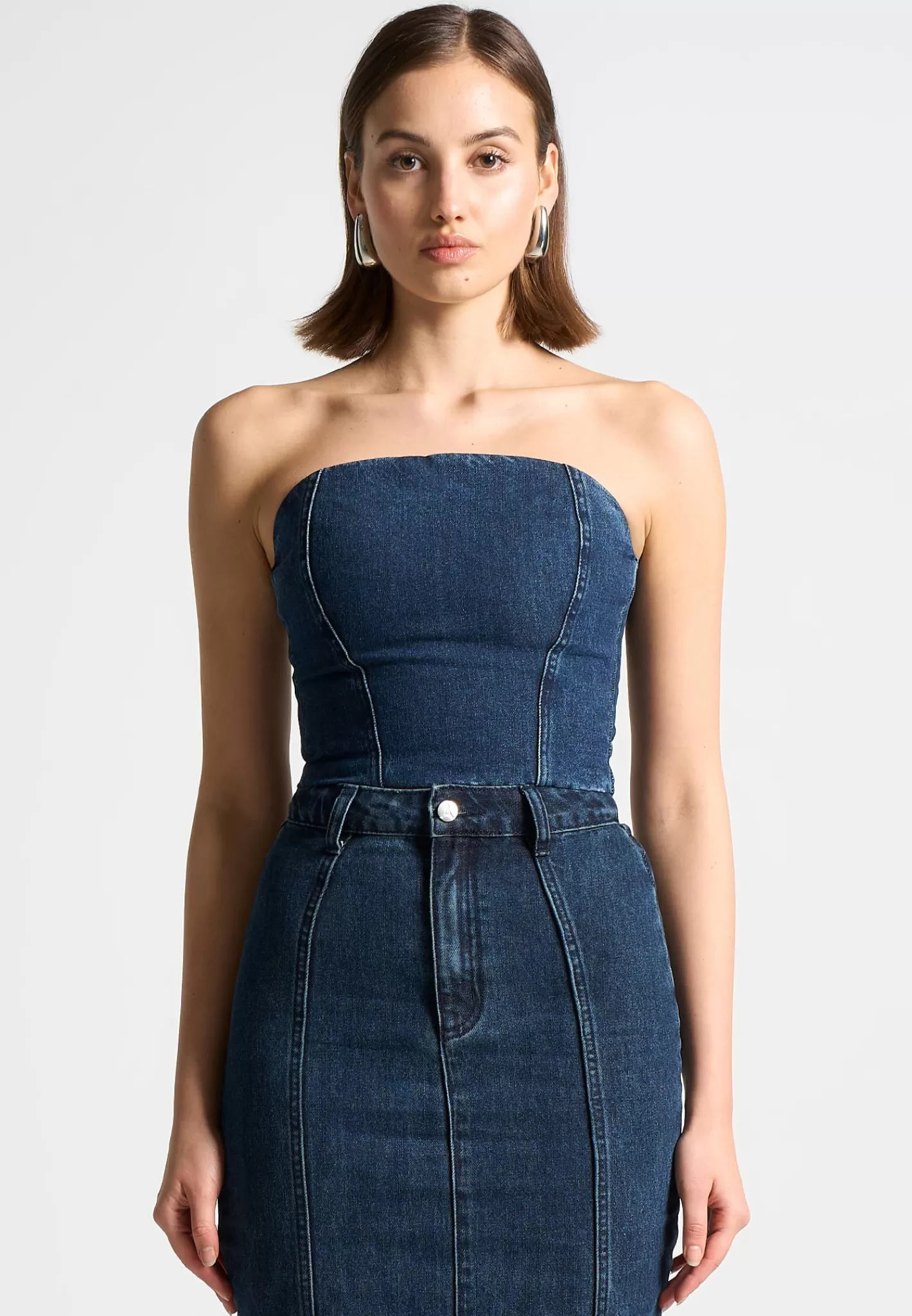 Denim Bandeau Corset Top - -Manière De Voir Online