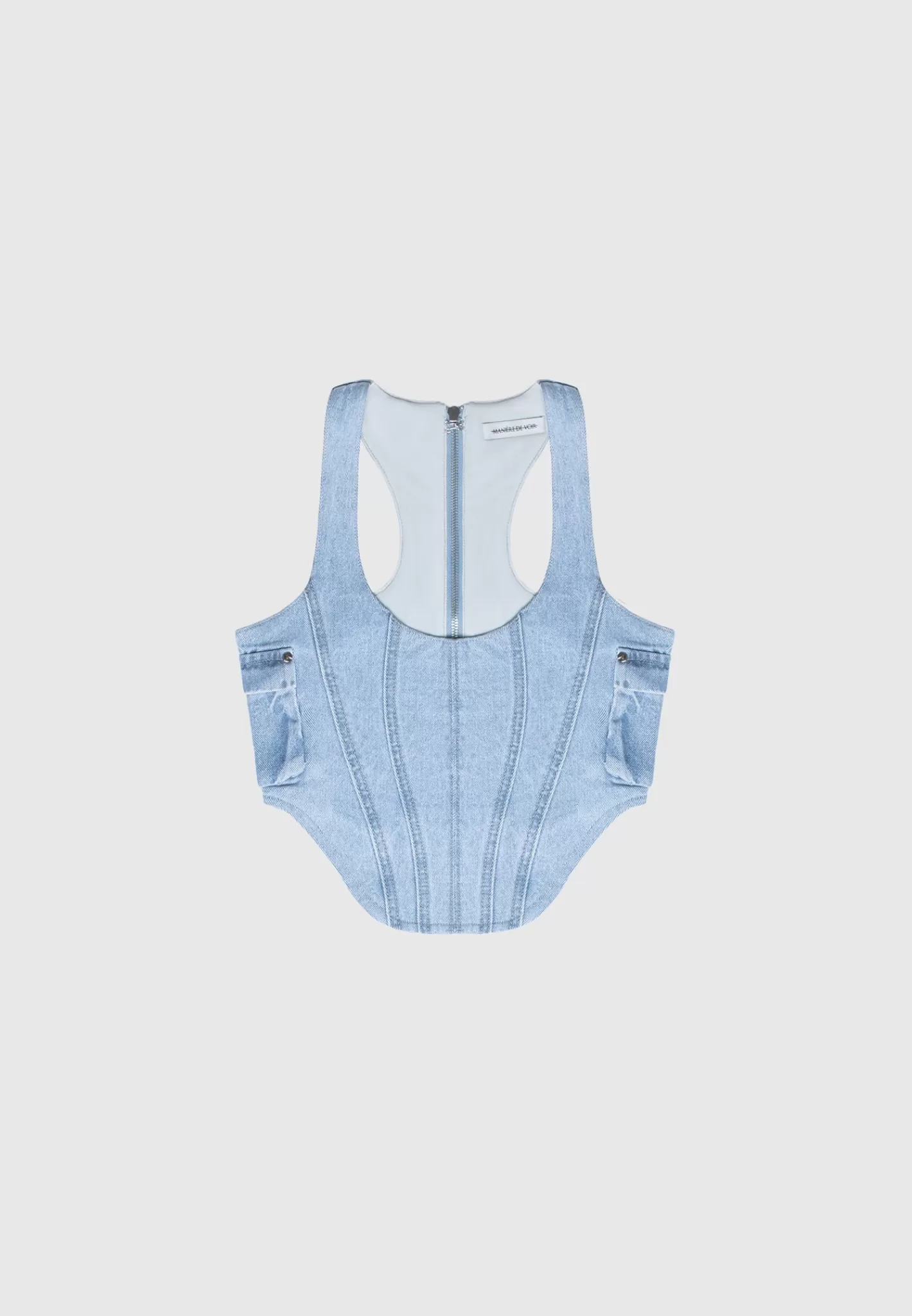 Denim Cargo Corset Top - Mid Blue-Manière De Voir Clearance