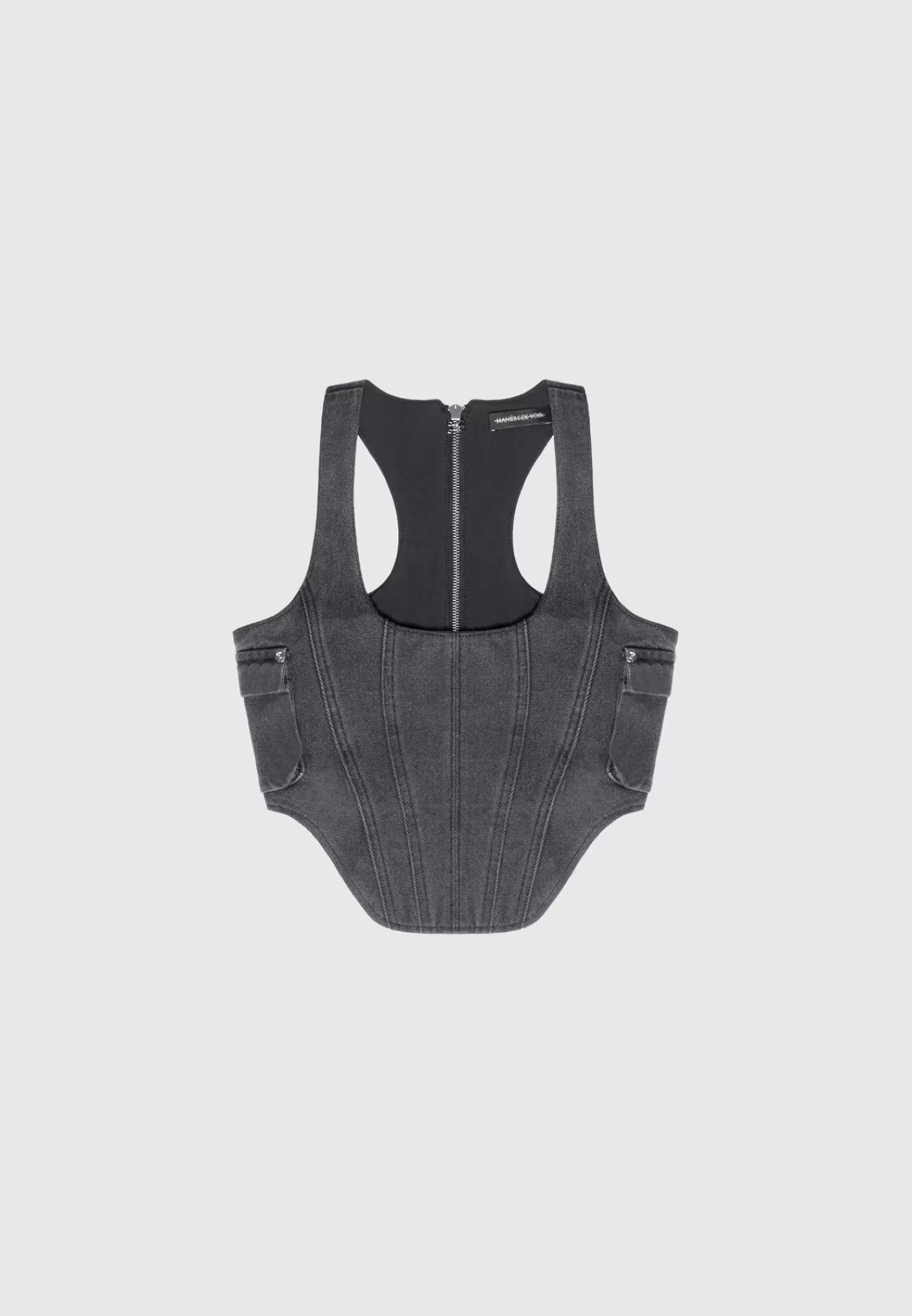 Denim Cargo Corset Top - Washed Black-Manière De Voir Clearance