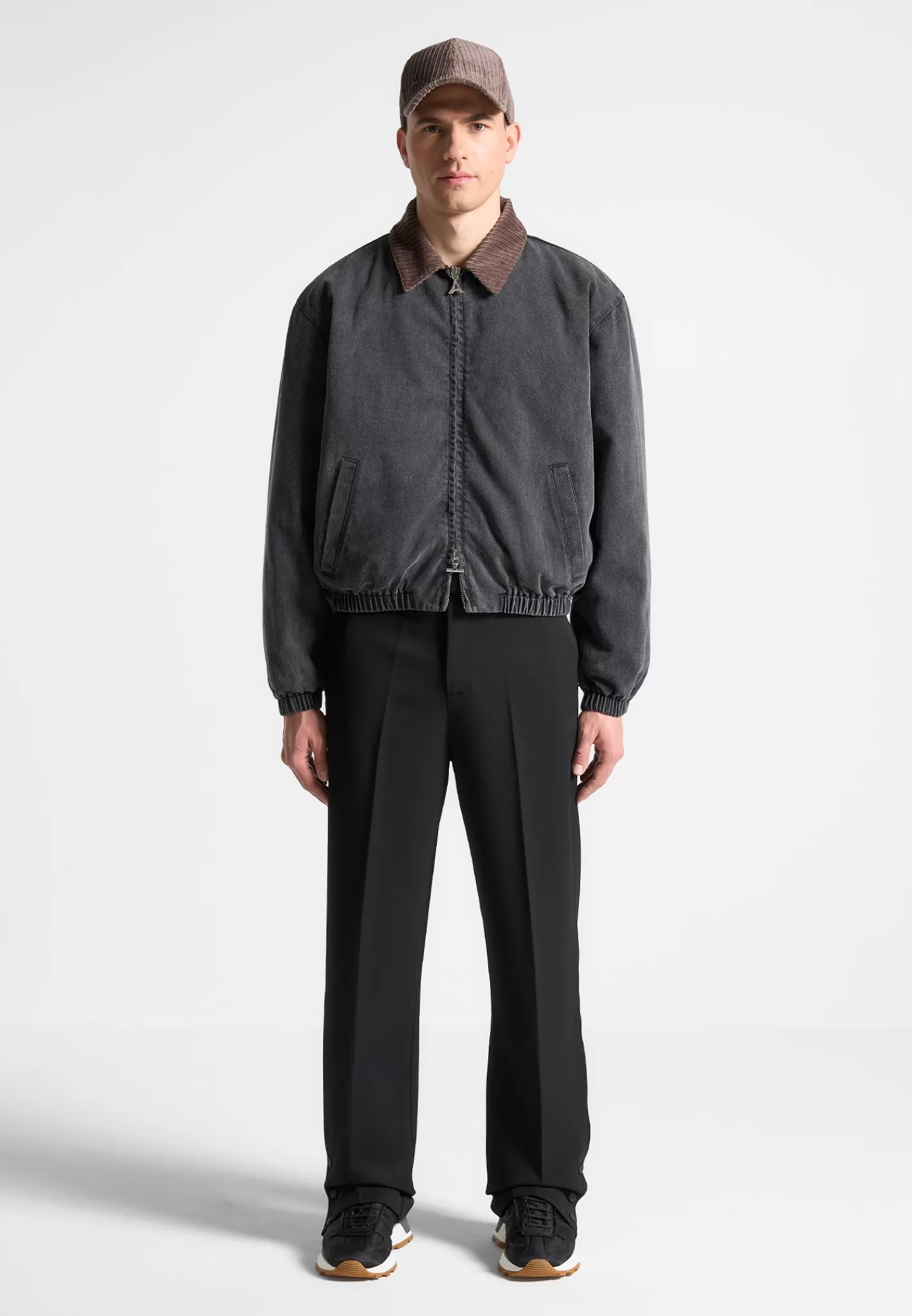 Denim Padded Cropped Bomber Jacket - Washed Grey-Manière De Voir Hot