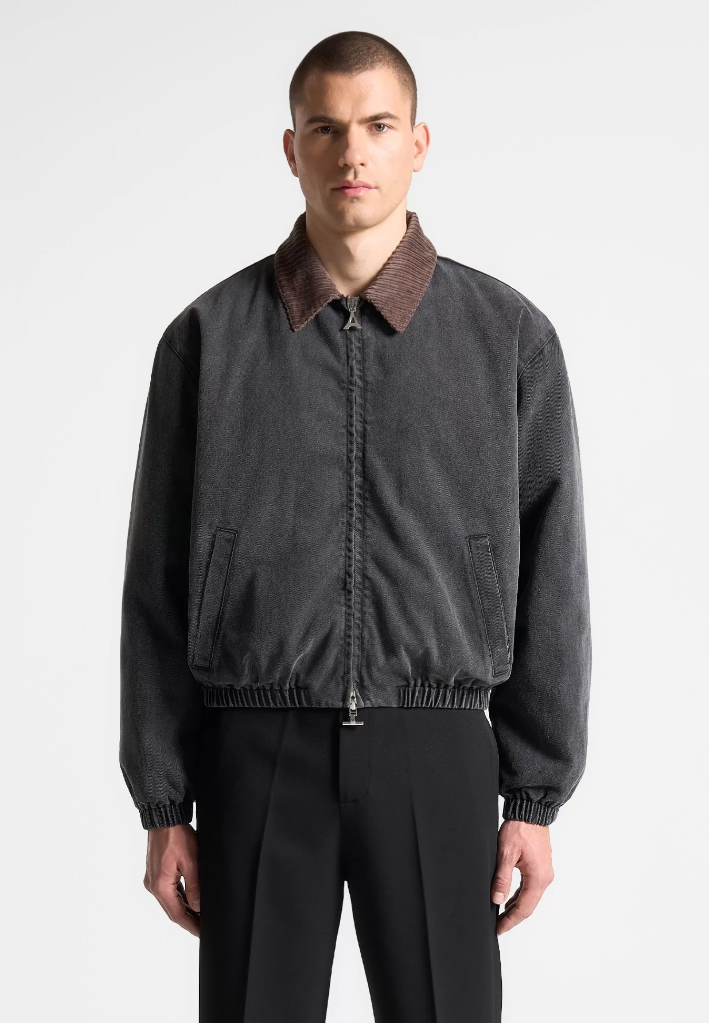 Denim Padded Cropped Bomber Jacket - Washed Grey-Manière De Voir Hot