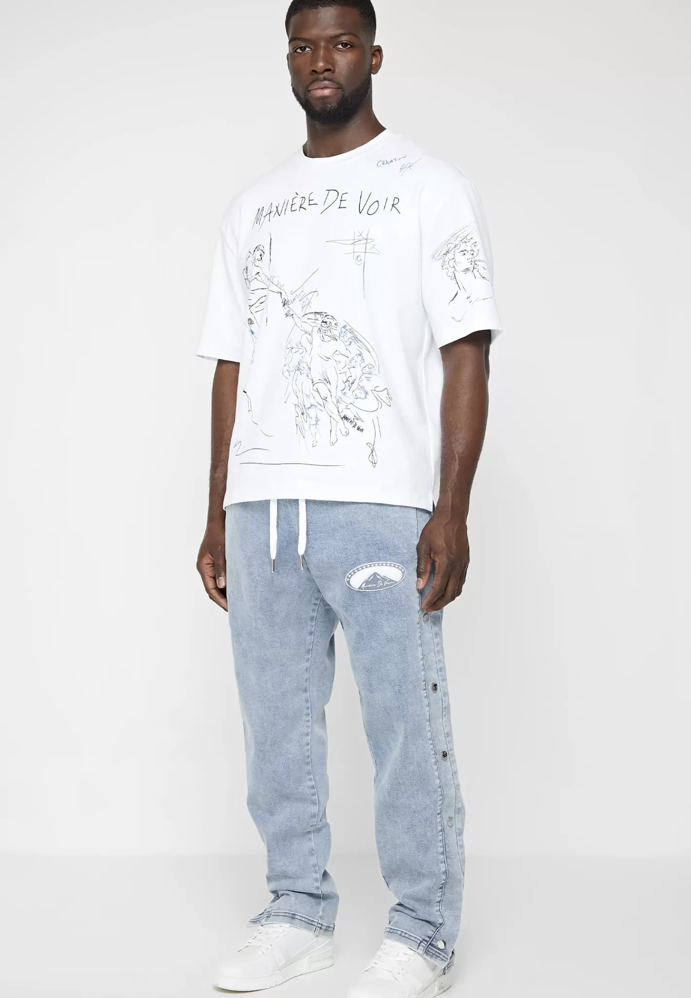 Denim Popper Cargo Pants - Stonewash -Manière De Voir Shop