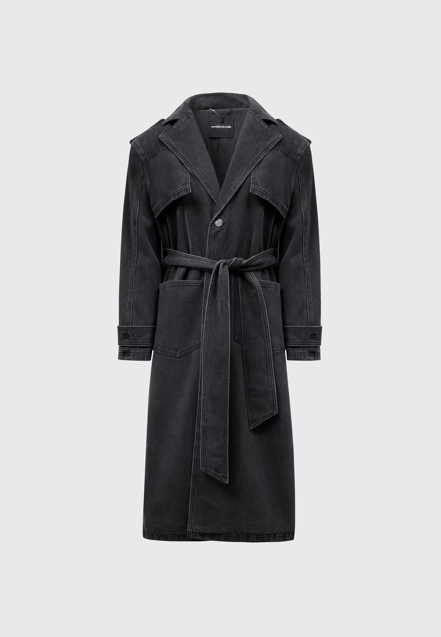 Denim Trench Coat - Washed Black-Manière De Voir Discount