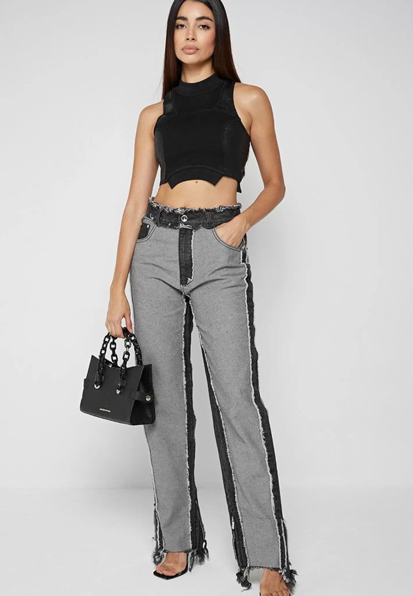 Distressed Mom Jeans - Washed Black-Manière De Voir Store