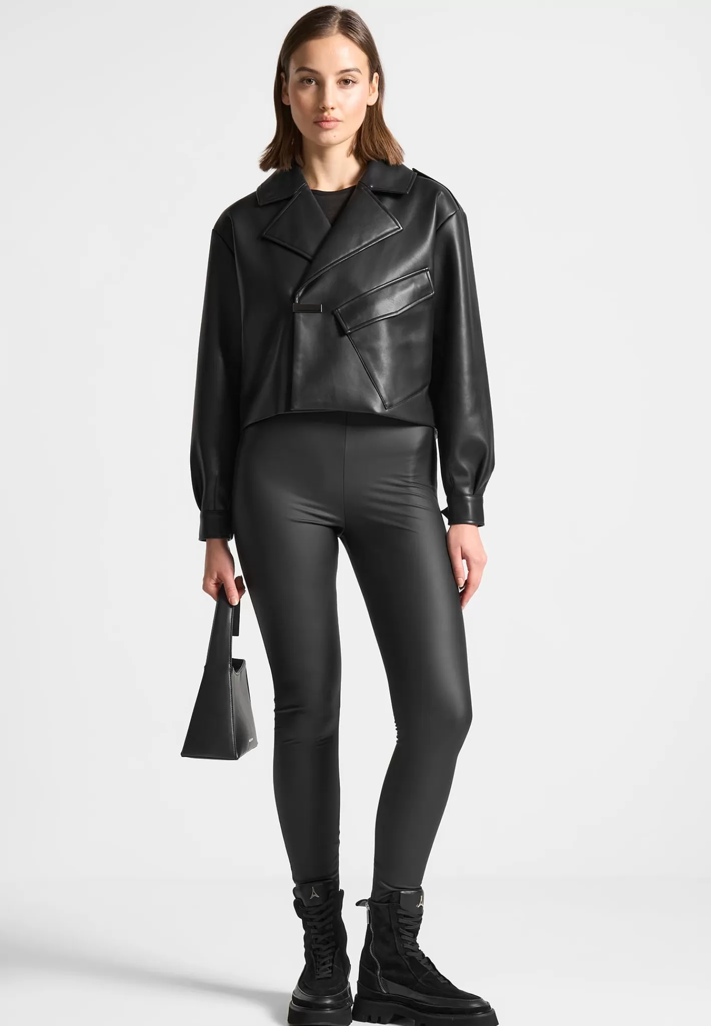 Double Breasted Vegan Leather Biker Jacket - -Manière De Voir Best Sale
