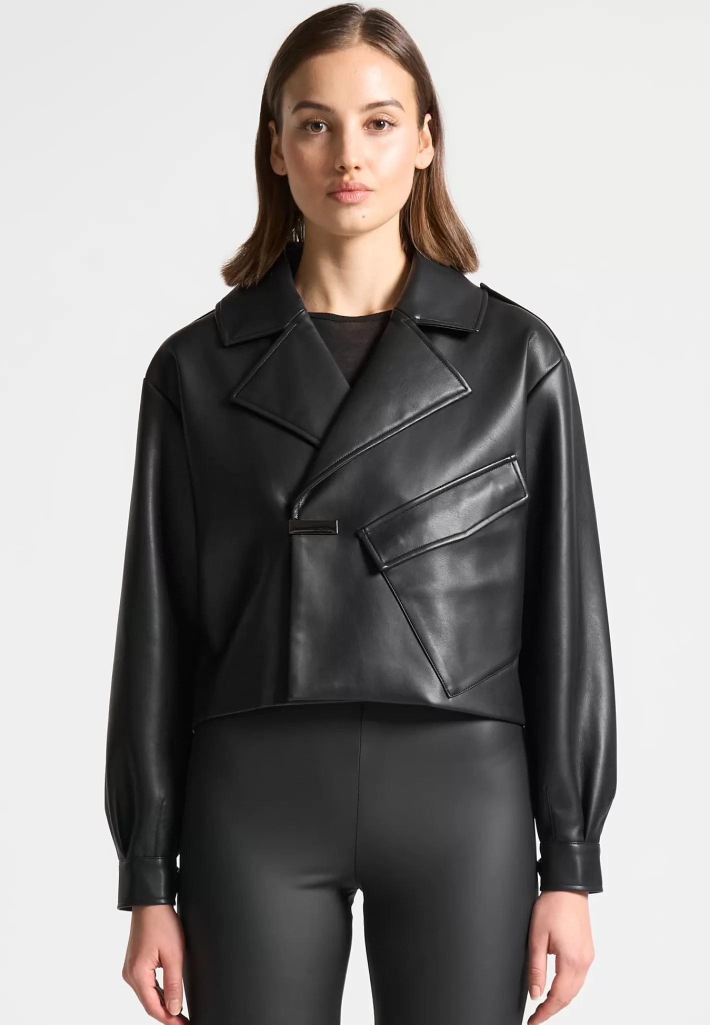 Double Breasted Vegan Leather Biker Jacket - -Manière De Voir Best Sale