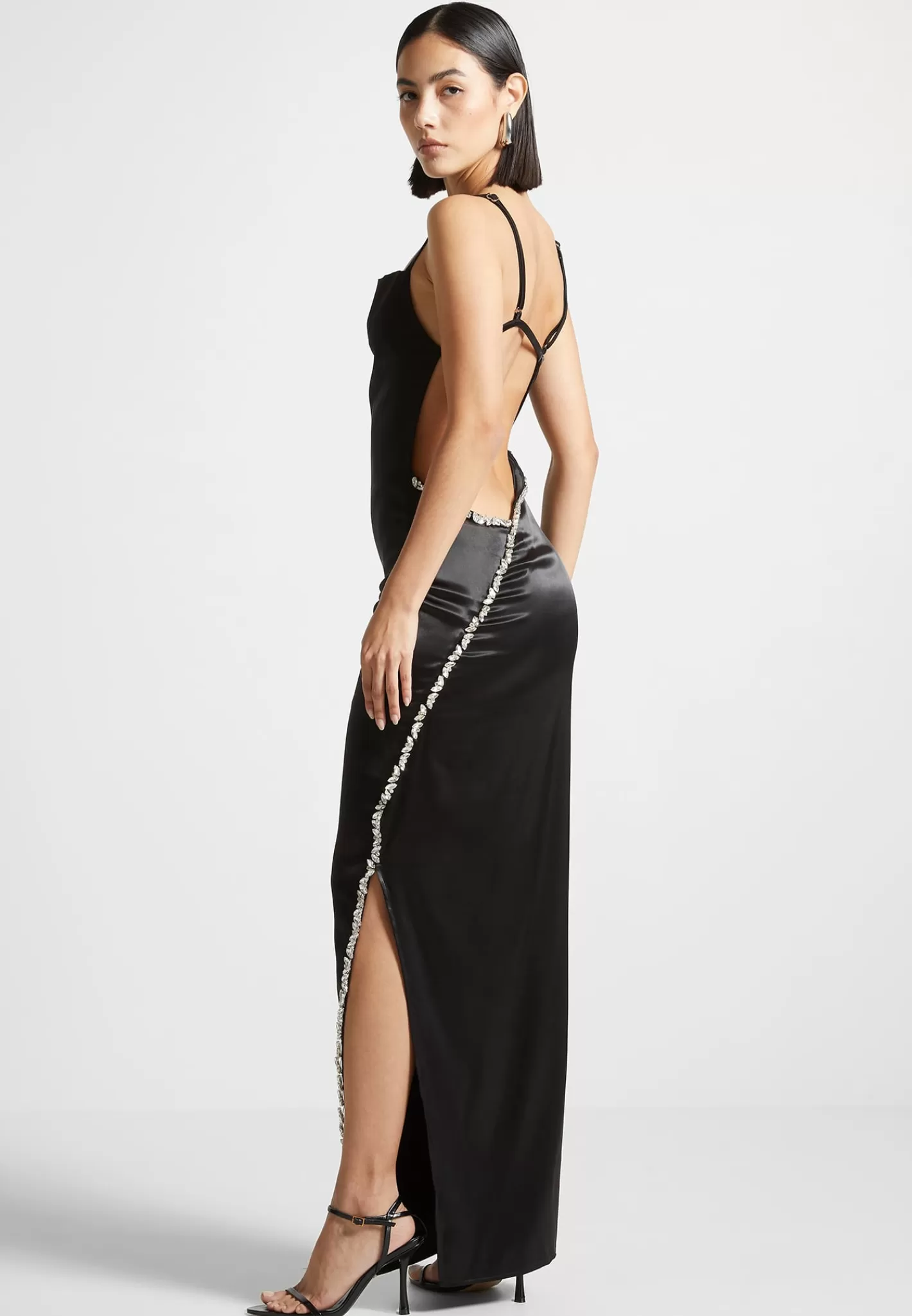 Embellished Open Back Satin Midaxi Dress - -Manière De Voir Online