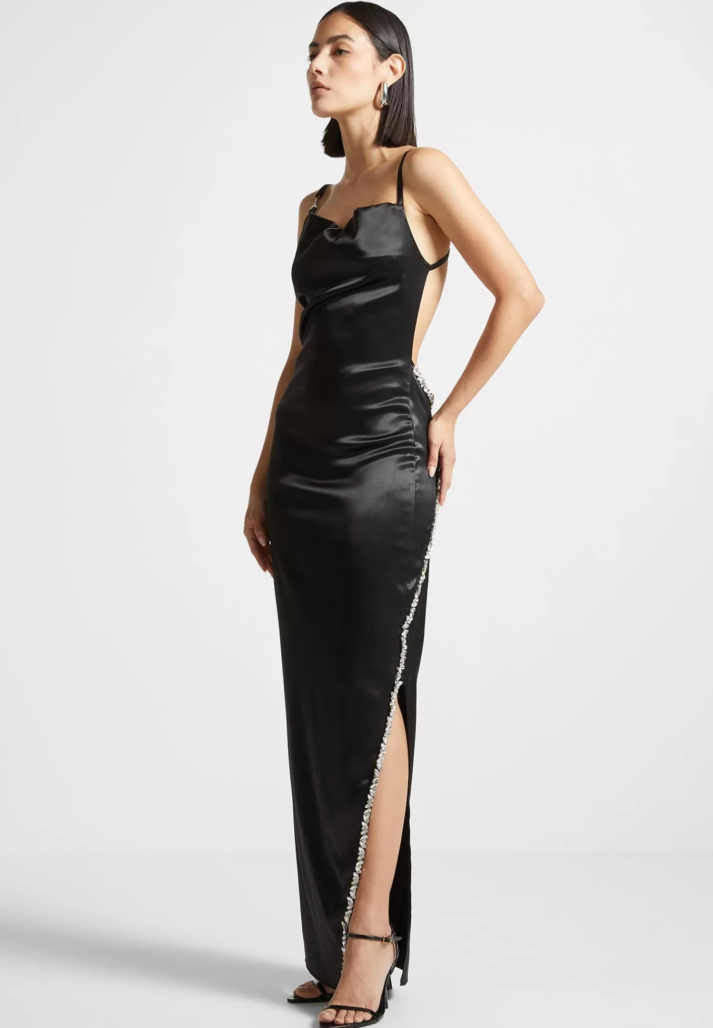 Embellished Open Back Satin Midaxi Dress - -Manière De Voir Online