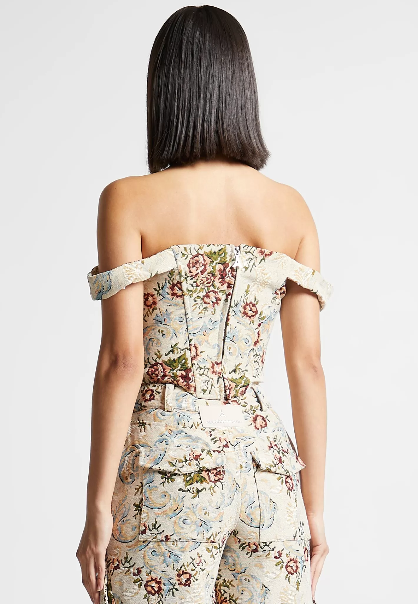 Floral Jacquard Bardot Corset Top - -Manière De Voir Fashion