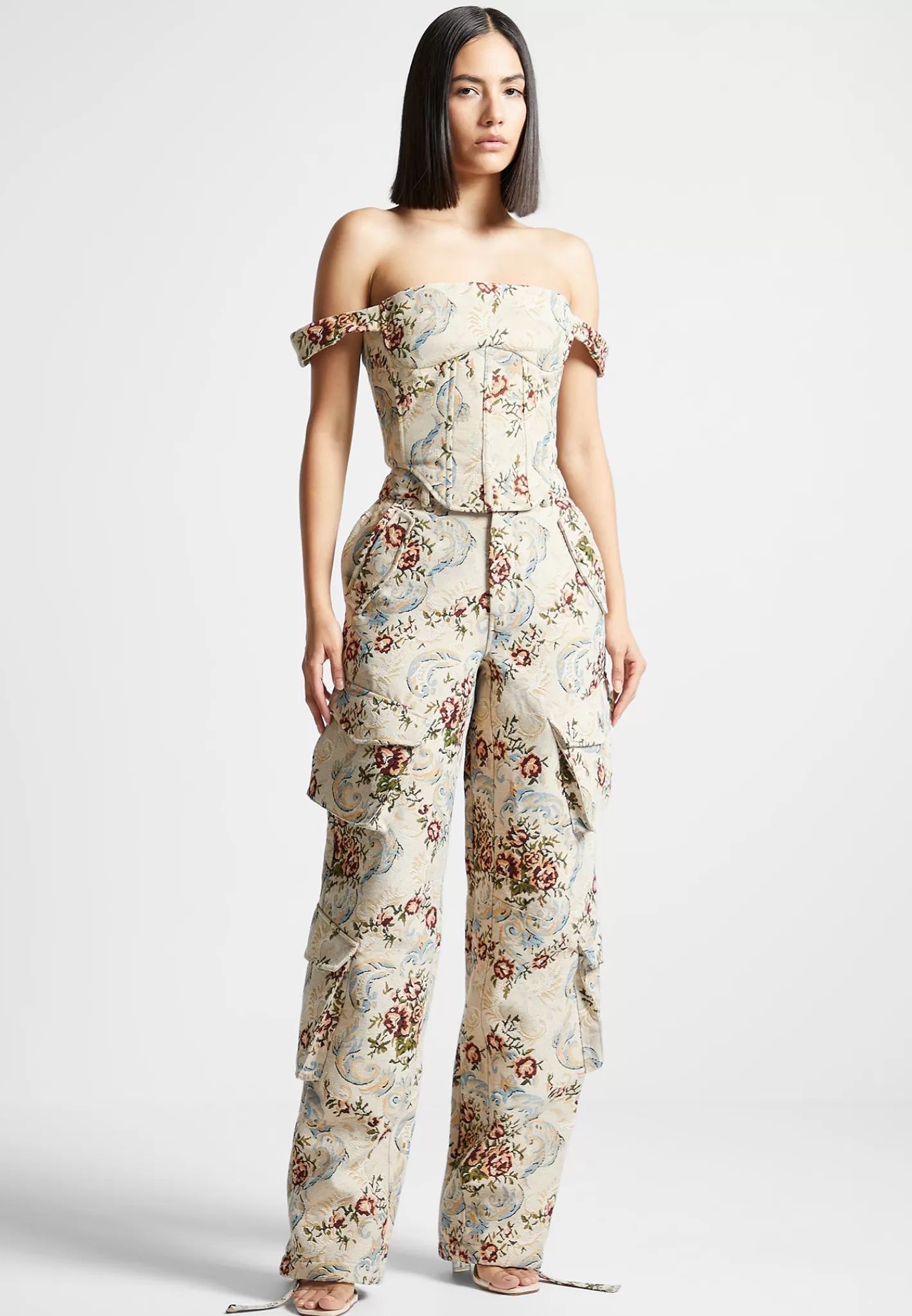 Floral Jacquard Bardot Corset Top - -Manière De Voir Fashion