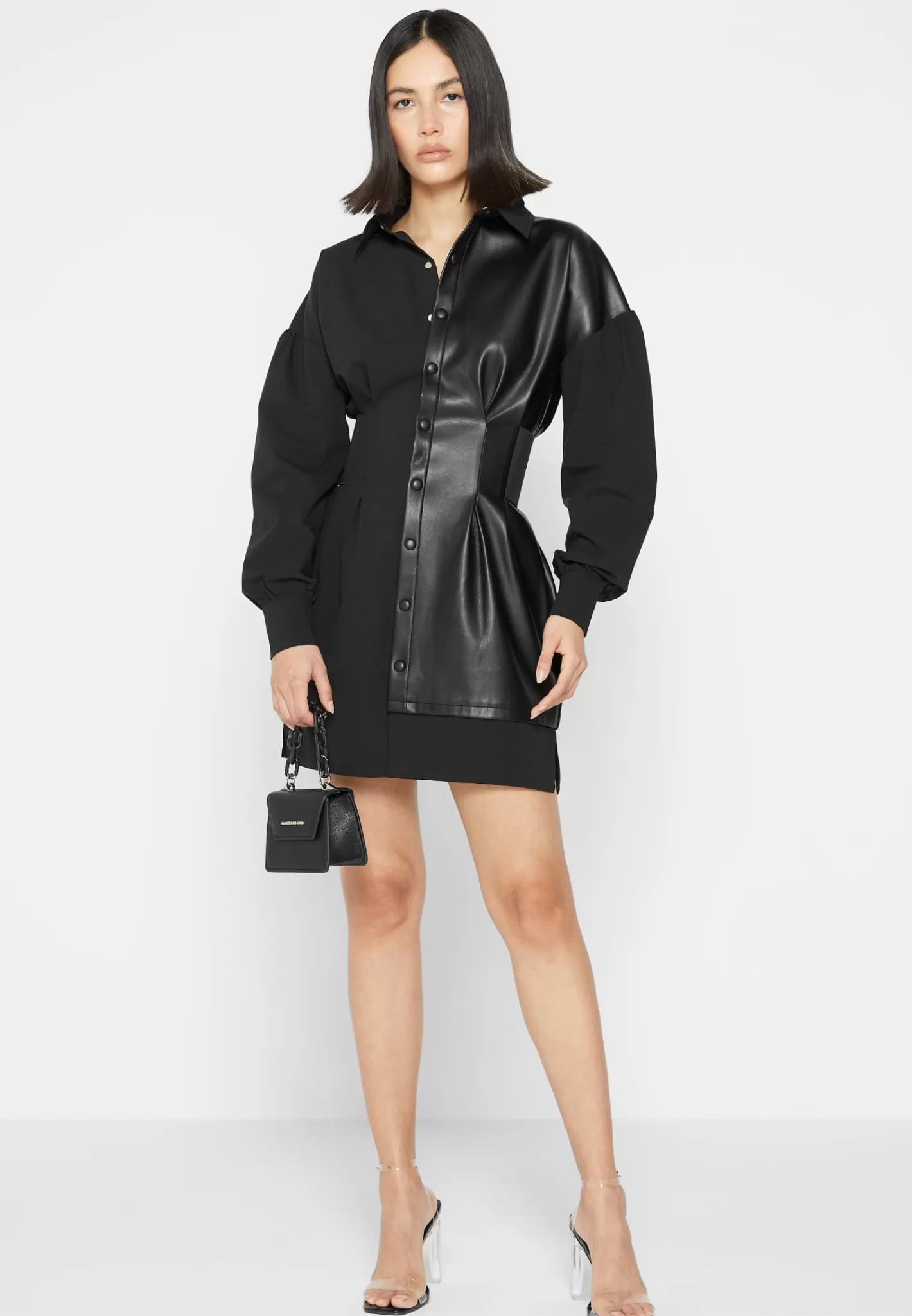 Half Vegan Leather Shirt Dress - -Manière De Voir Sale