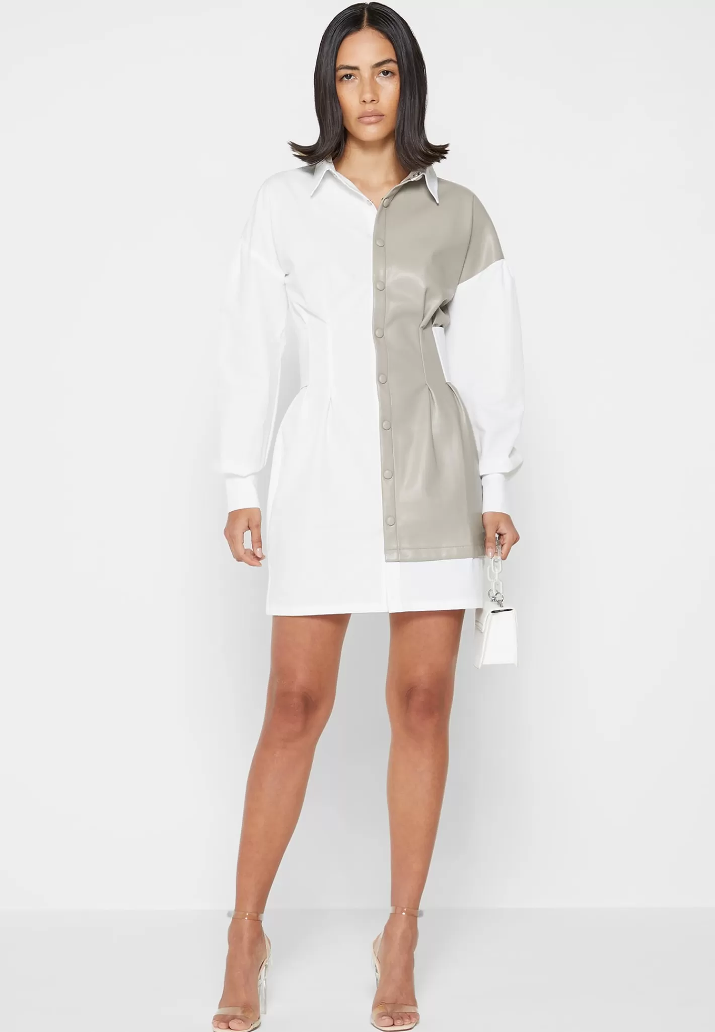 Half Vegan Leather Shirt Dress - -Manière De Voir Cheap