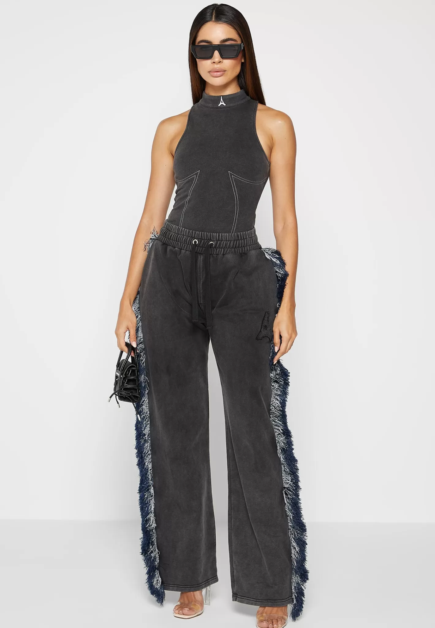 High Neck Racer Bodysuit - Washed Black-Manière De Voir Clearance