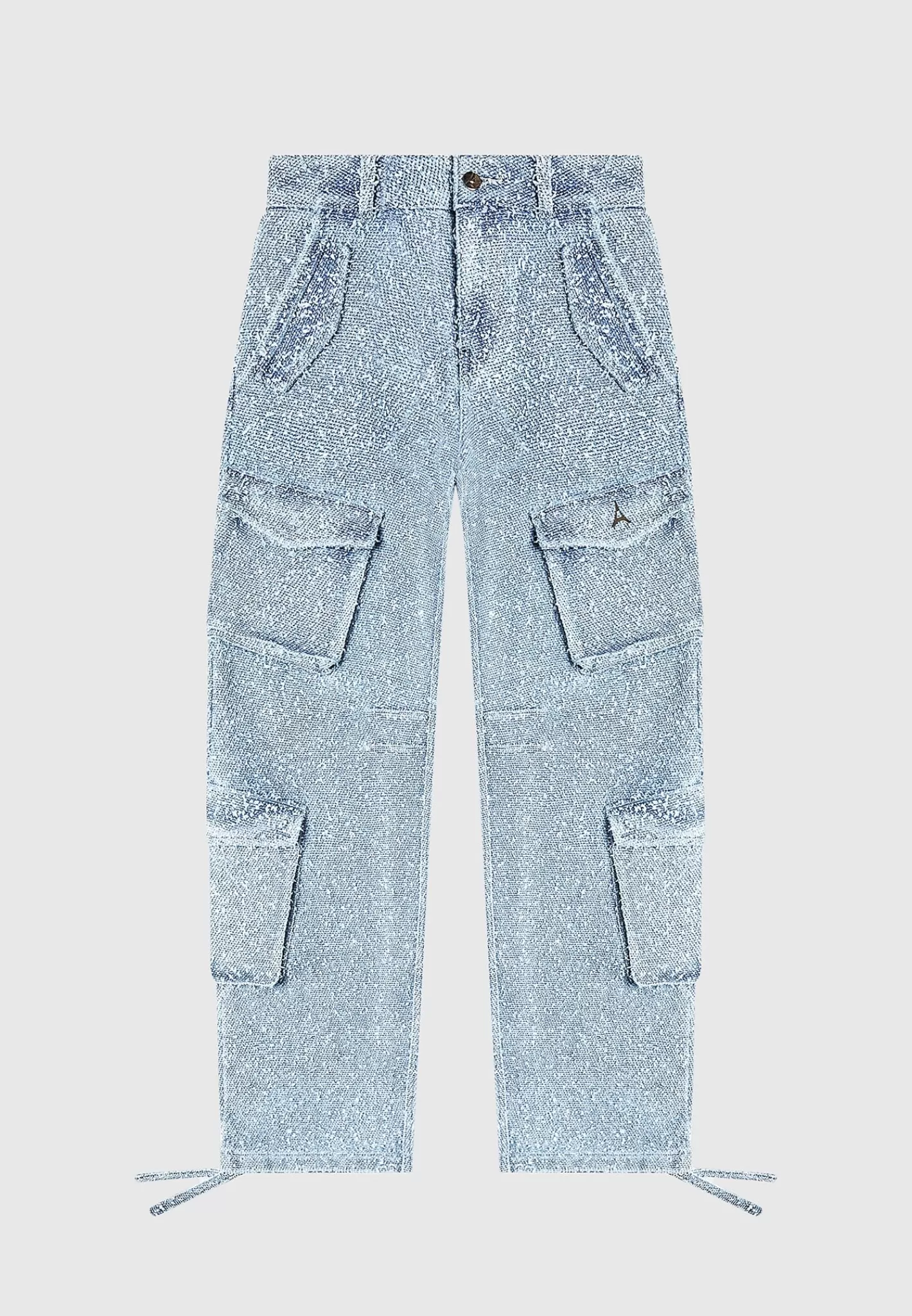 High Waisted Boucle Denim Cargo Pants - Mid Blue-Manière De Voir Shop