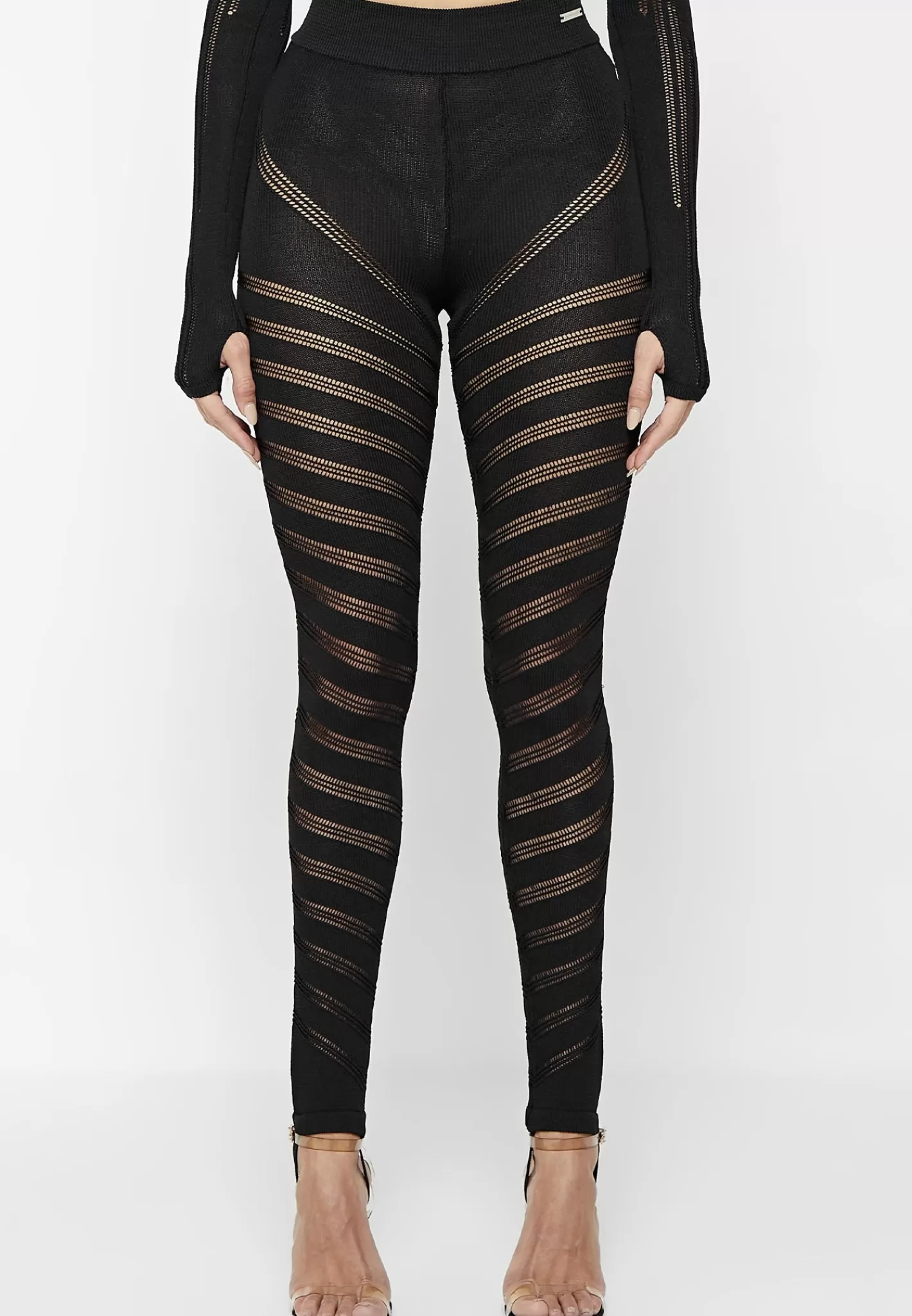 High Waisted Knitted Spiral Contour Leggings - -Manière De Voir Best Sale