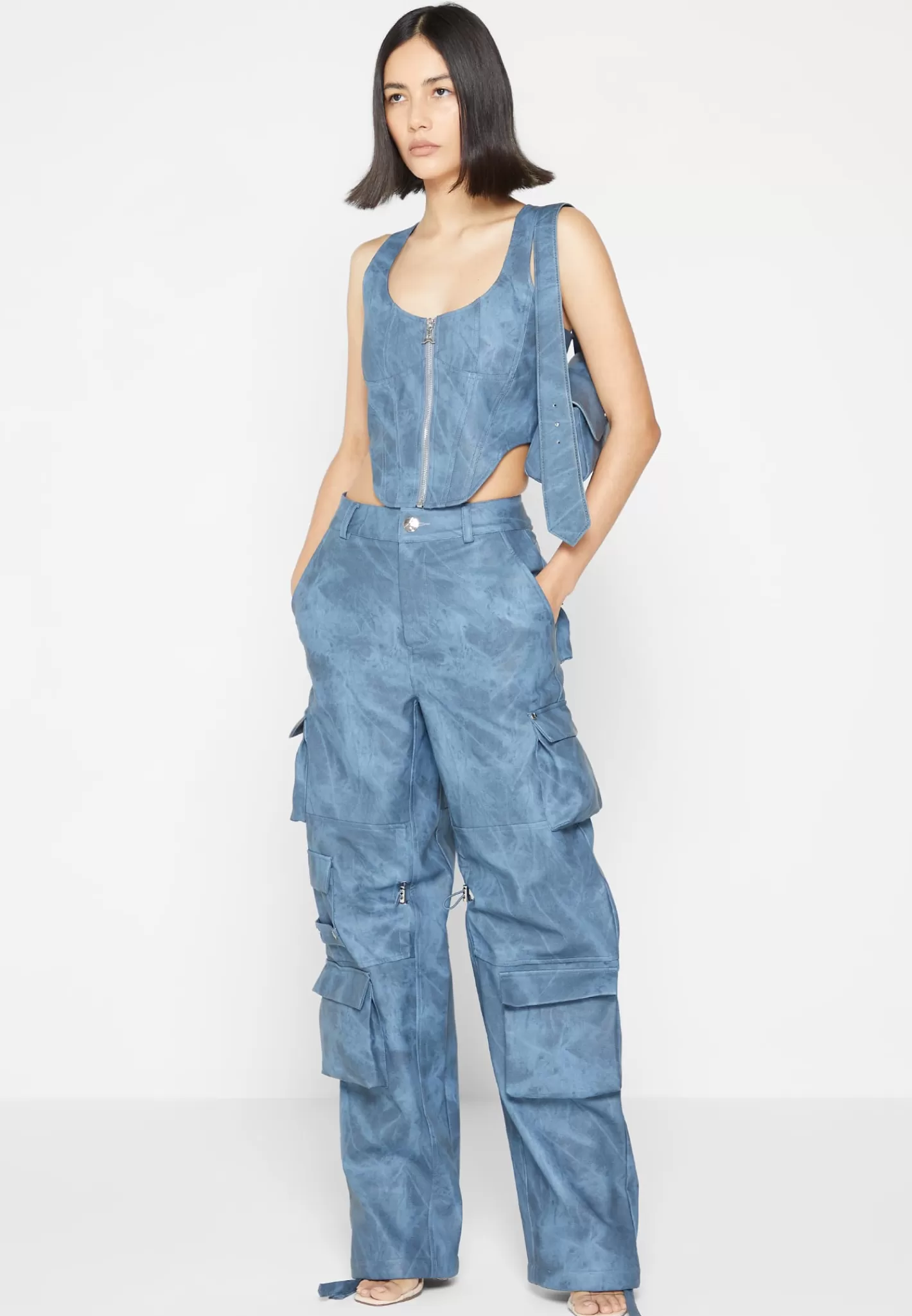 High Waisted Vintage Marble Leather Cargo Pants - Washed -Manière De Voir New