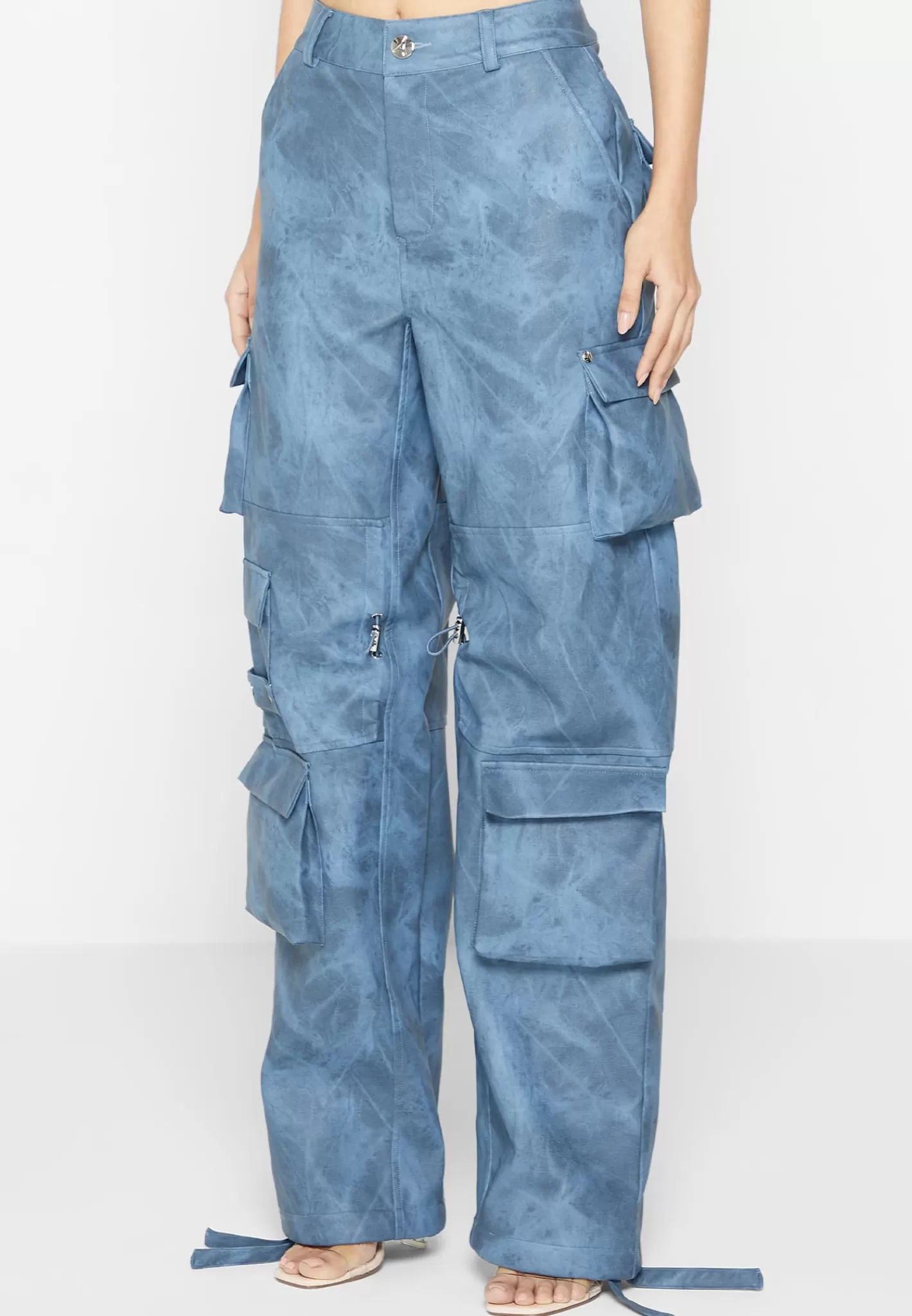 High Waisted Vintage Marble Leather Cargo Pants - Washed -Manière De Voir New