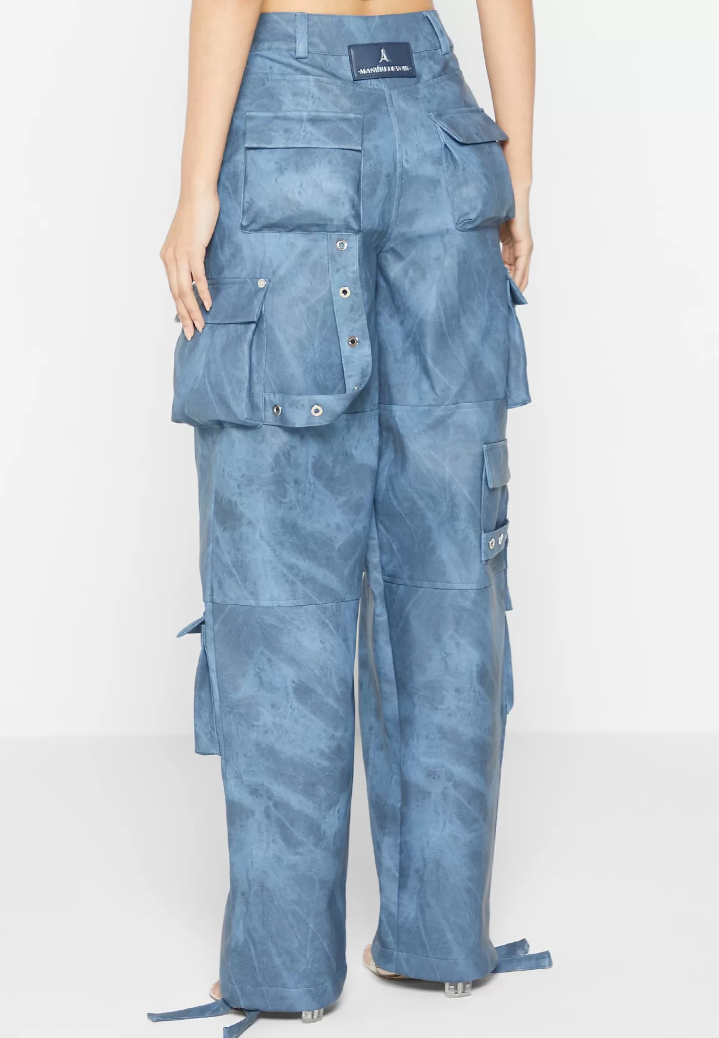 High Waisted Vintage Marble Leather Cargo Pants - Washed -Manière De Voir New