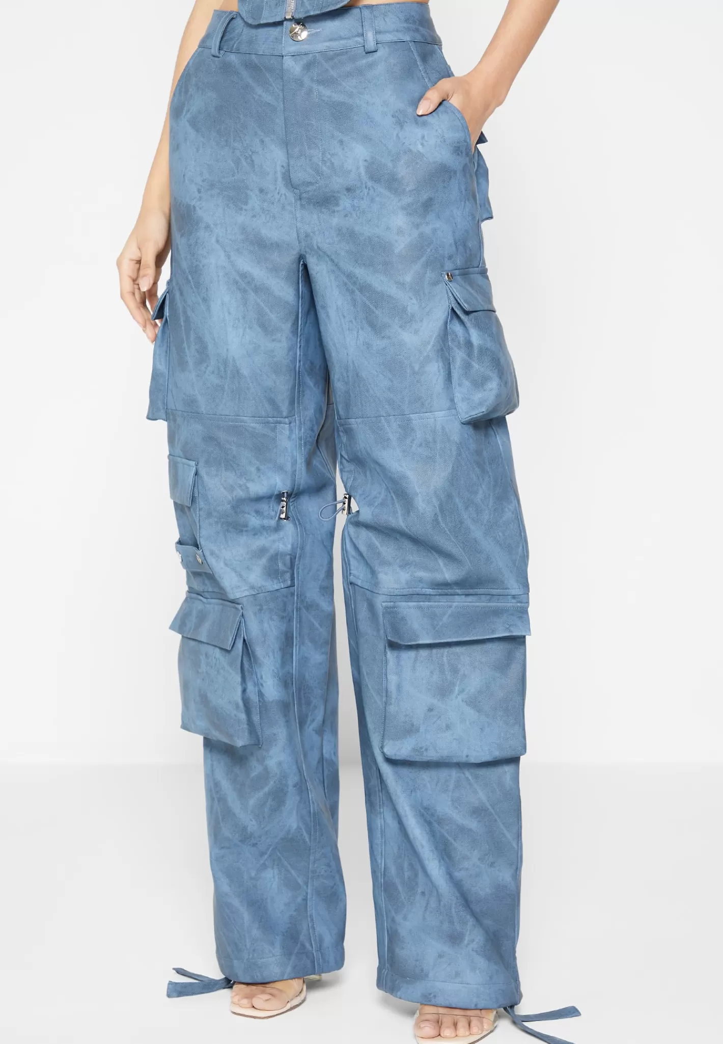 High Waisted Vintage Marble Leather Cargo Pants - Washed -Manière De Voir New