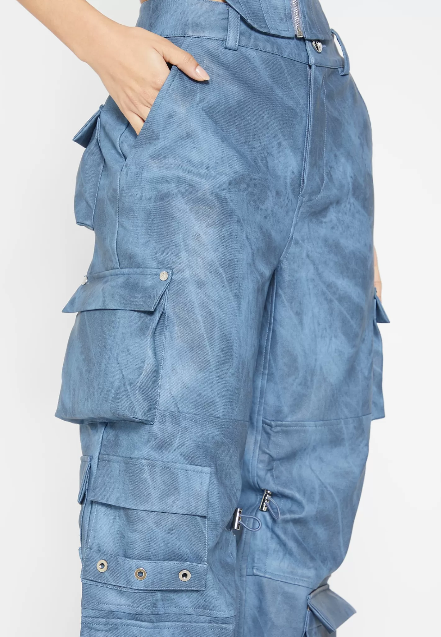 High Waisted Vintage Marble Leather Cargo Pants - Washed -Manière De Voir New