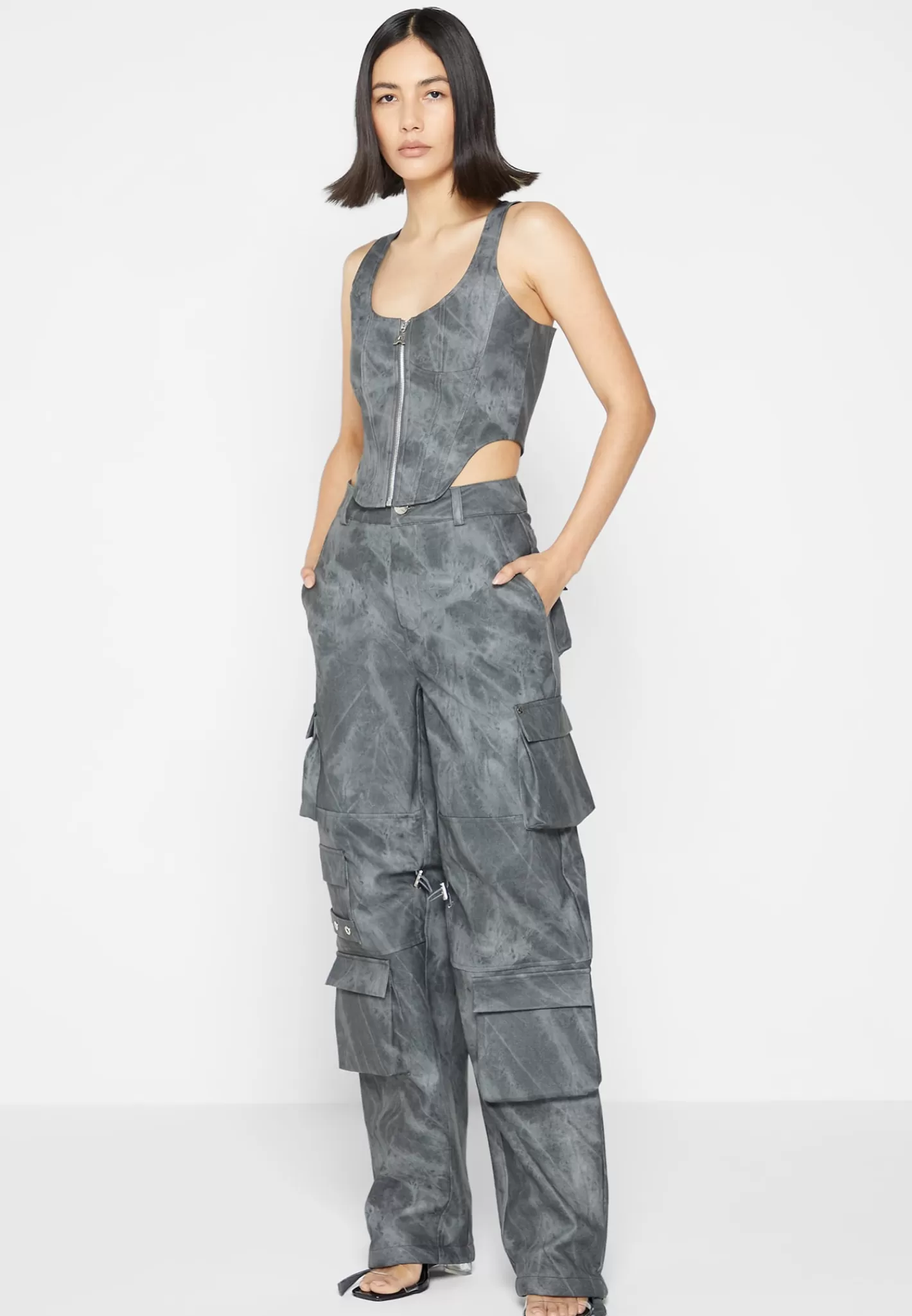 High Waisted Vintage Marble Leather Cargo Pants - Washed -Manière De Voir Store