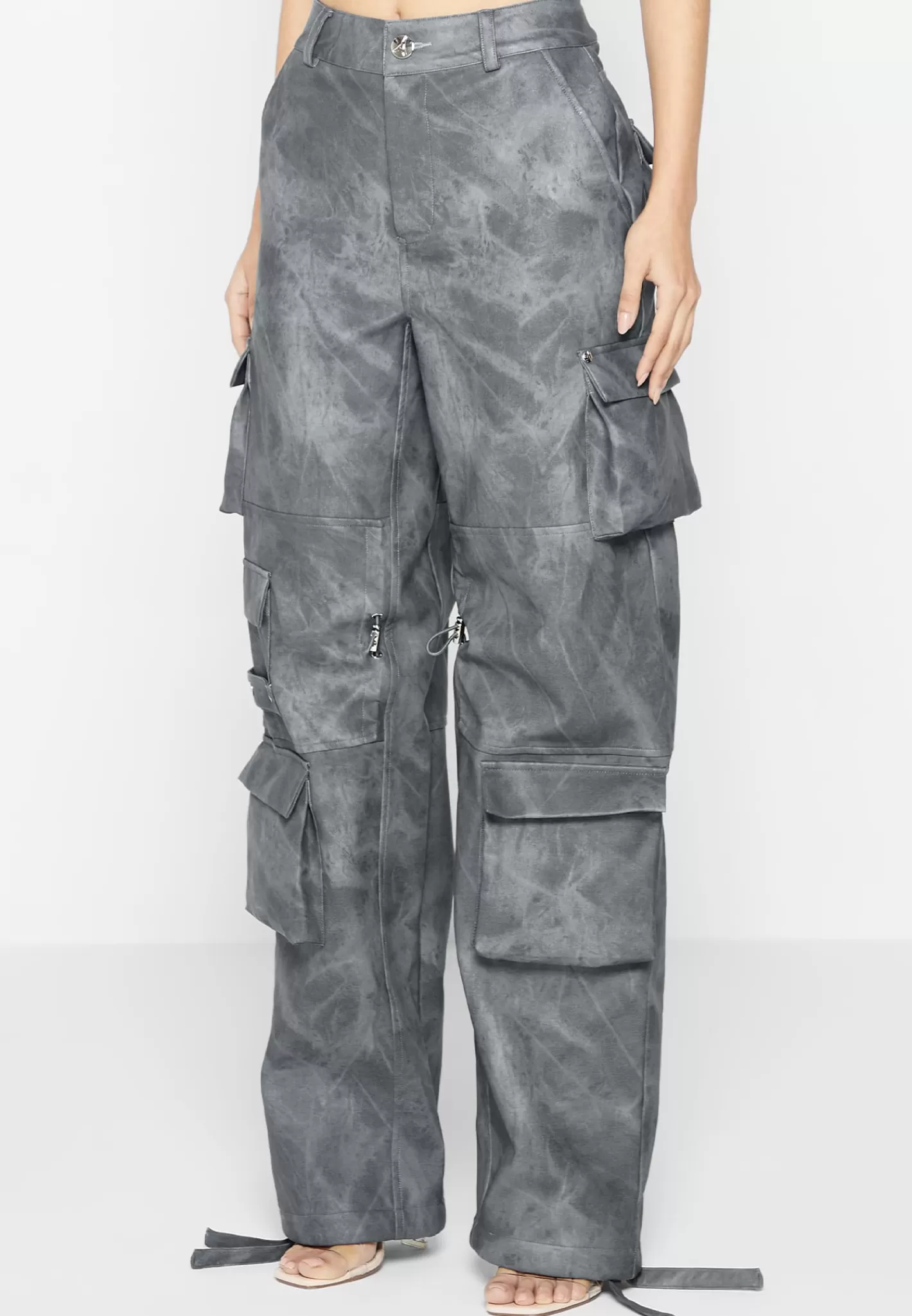 High Waisted Vintage Marble Leather Cargo Pants - Washed -Manière De Voir Store