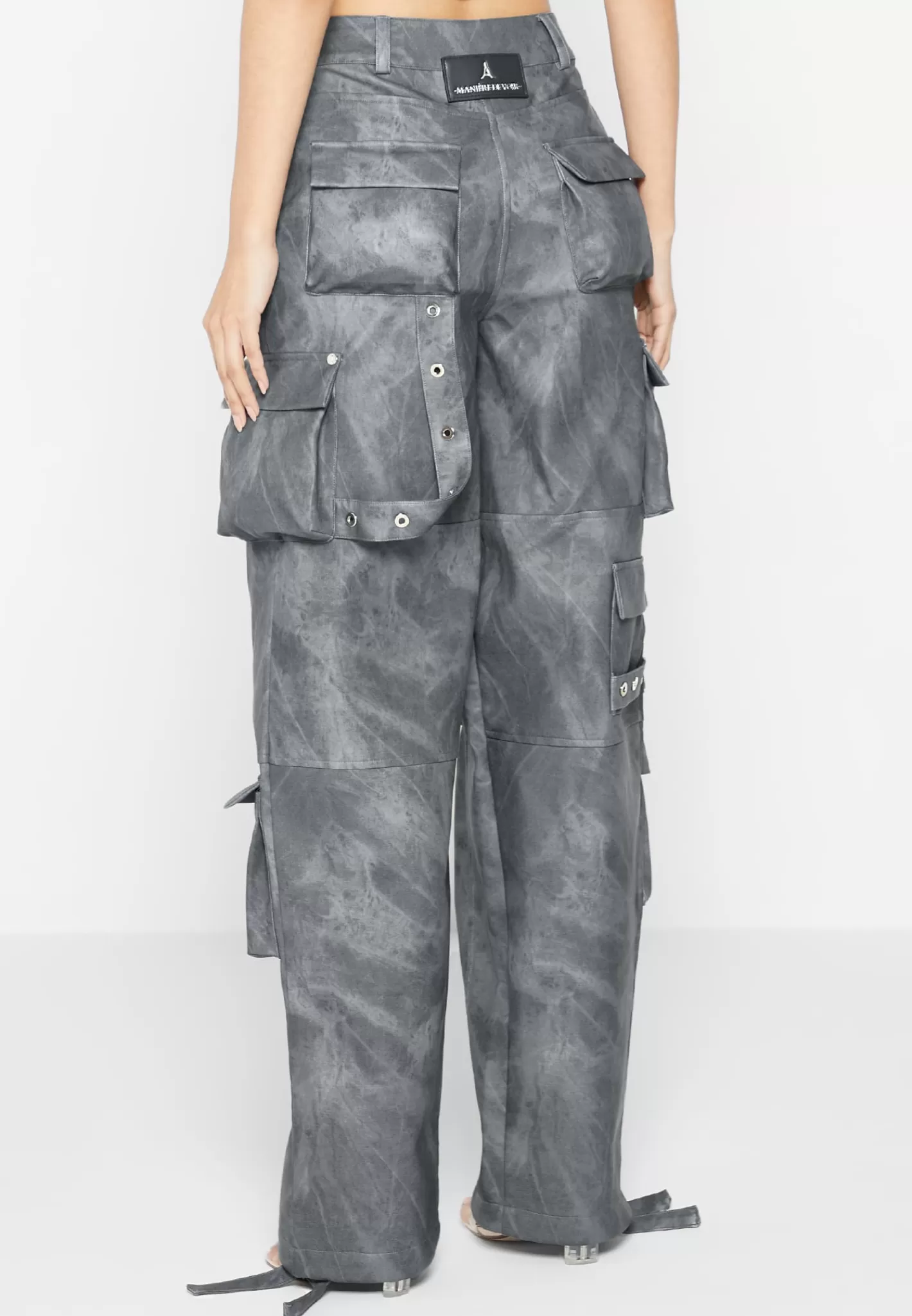 High Waisted Vintage Marble Leather Cargo Pants - Washed -Manière De Voir Store